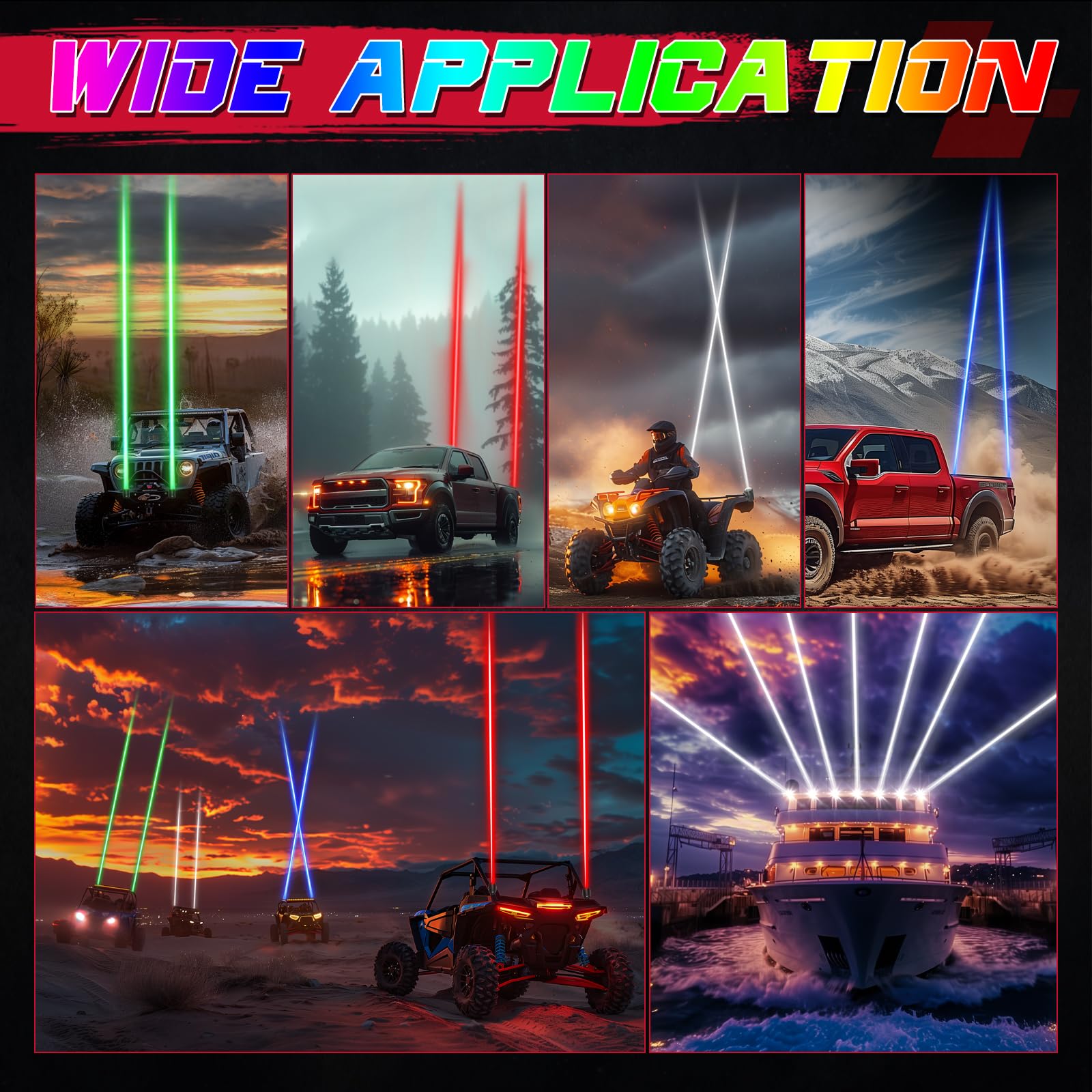 OFFROADTOWN Upgraded RGBW LED Whip Lights with Remote Control - Chase Light Antenna for UTV, ATV, SXS, RZR, Can-Am, Polaris, Truck, Jeep & Boat - Perfect for Night Off-Roading, Camping & Outdoor Adventures