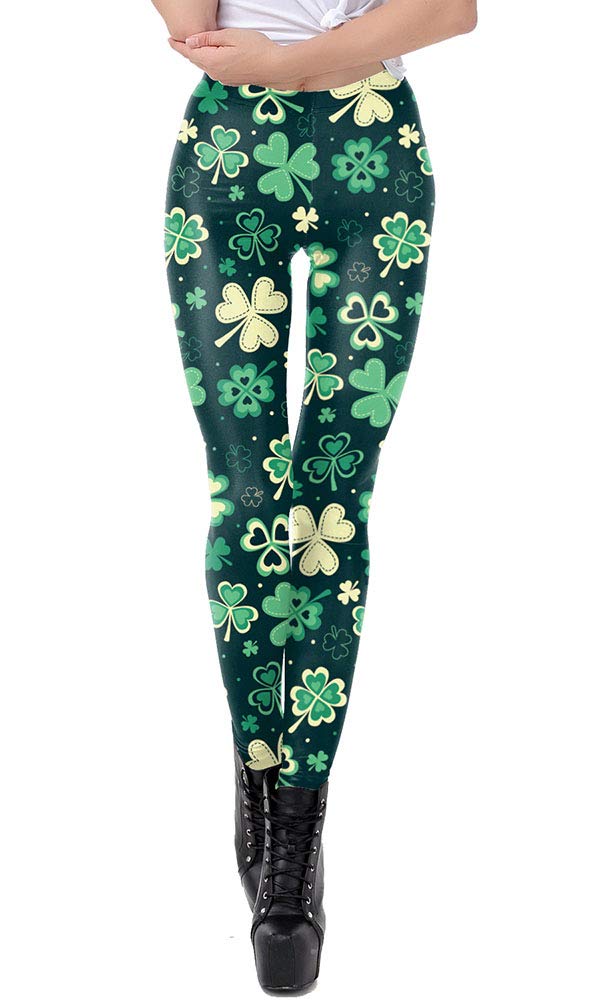 St. Patrick's Day Women's Tummy Control Yoga Pants - High Waisted Shamrock Print Leggings with Clover Leaves Design for Cosplay, Workout & Festive Wear | Soft Stretchy Tights for Dance, Gym & St. Patrick's Day Parties