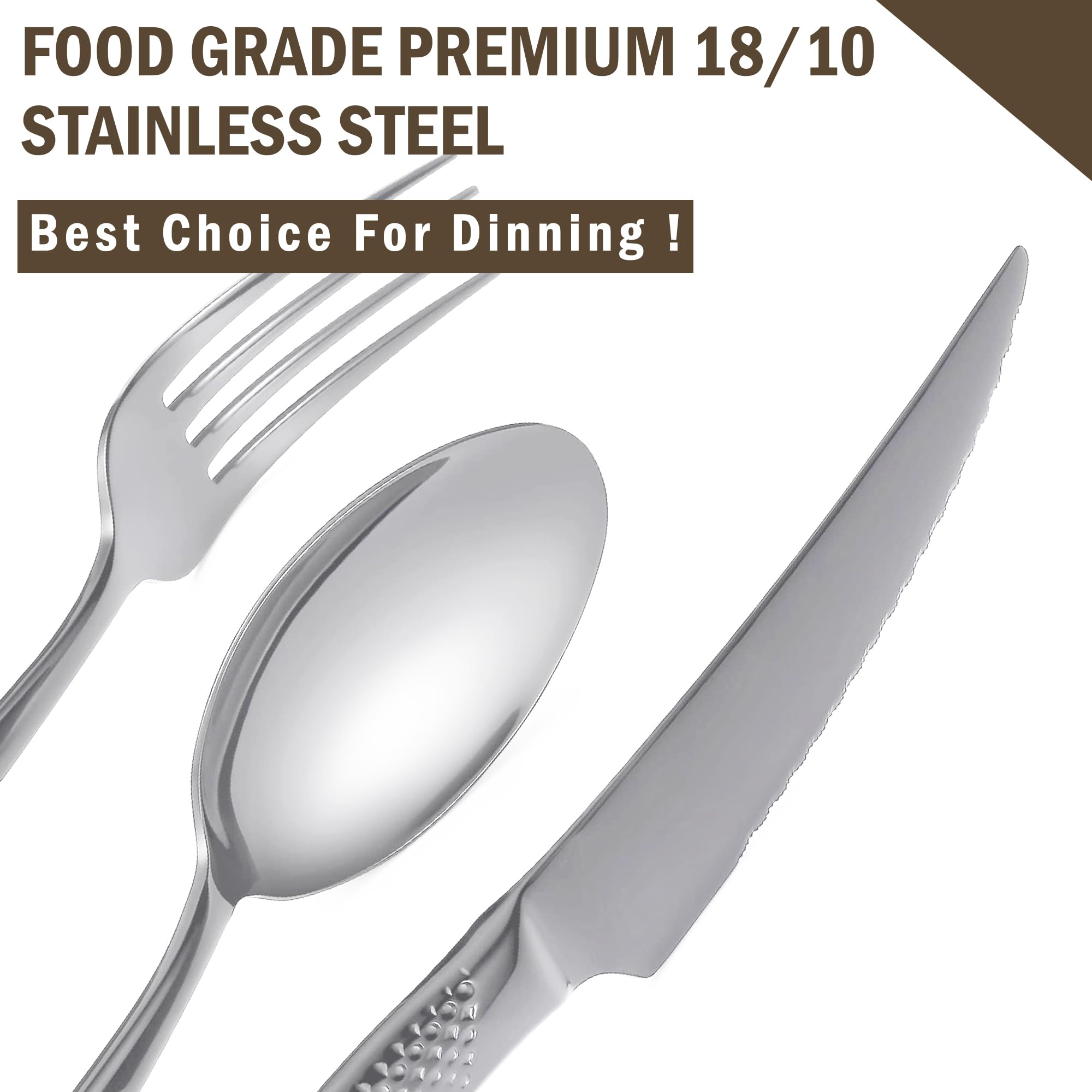 20-Piece Hammered Silver Silverware Set - 18/10 Stainless Steel Flatware Set for 4 - Modern Cutlery Set with Forks, Spoons & Knives - Elegant Dining & Entertaining Tableware for Home & Restaurant Use