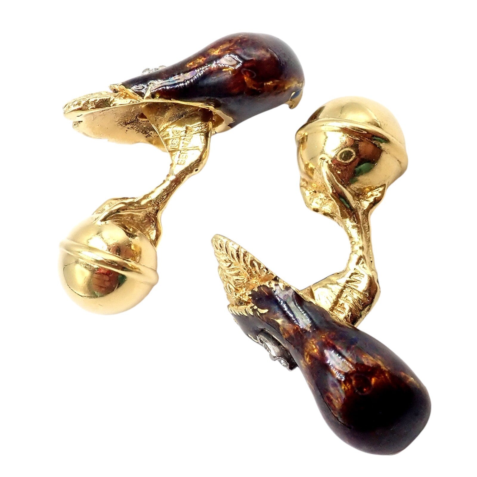 Vintage Tiffany & Co. 18k Yellow Gold Diamond Enamel Falcon Eagle Bird Cufflinks - Luxury Men's Jewelry Gift for Formal Events & Business Occasions