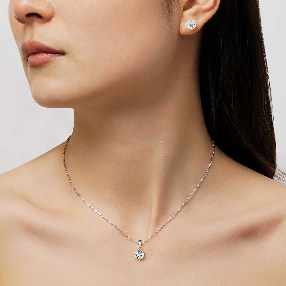 1.5ct Round Solitaire Moissanite Necklace & Earrings Set - 14K White Gold Bridal Jewelry for Wedding, Anniversary & Special Occasions