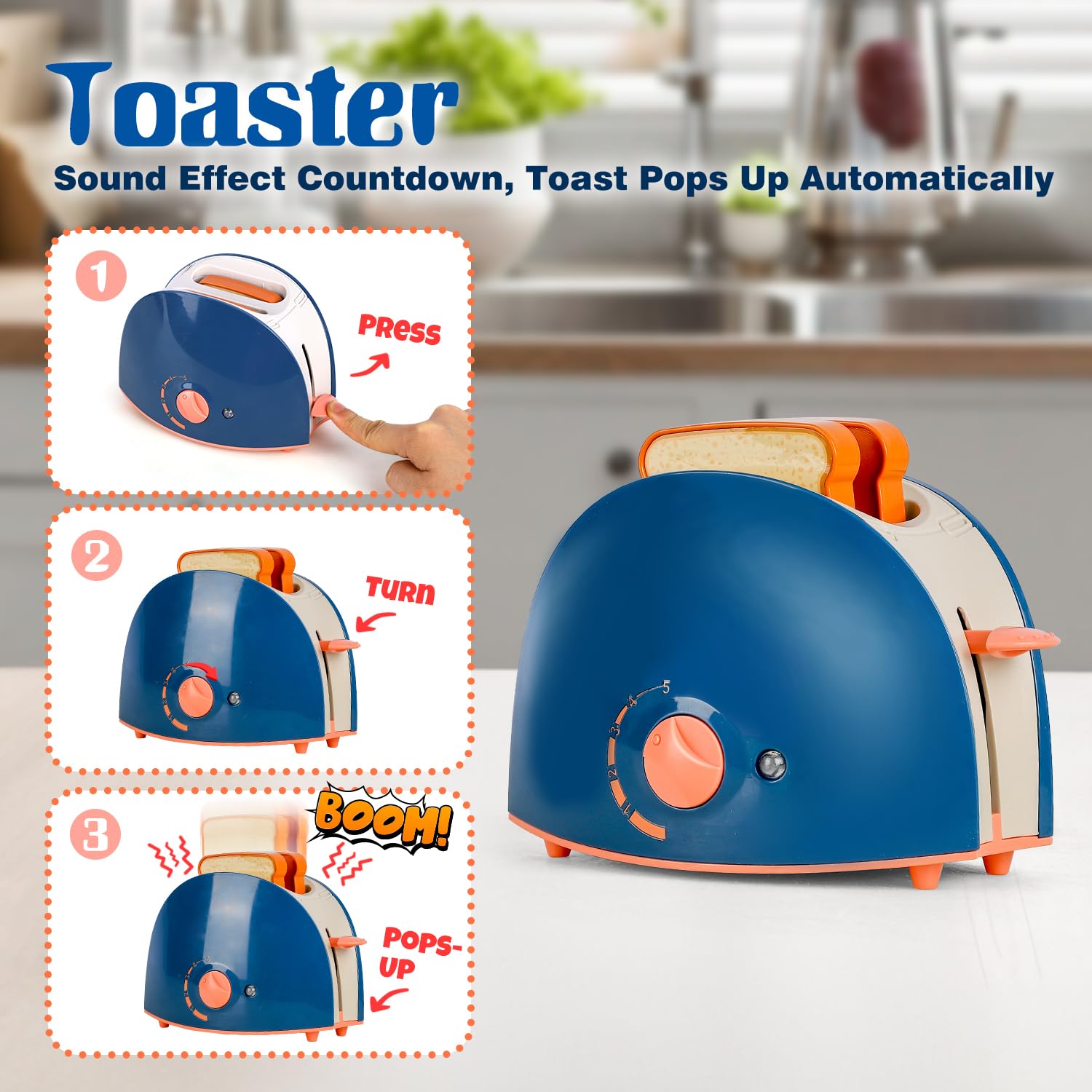 TOY Life Kids Blender Toy Set - Pretend Play Kitchen Appliances with Light & Sound, Coffee Maker & Toaster Toys for Toddlers - Learning Kitchen Toys Gift for Girls & Boys - Perfect for Role Play & Early Childhood Development