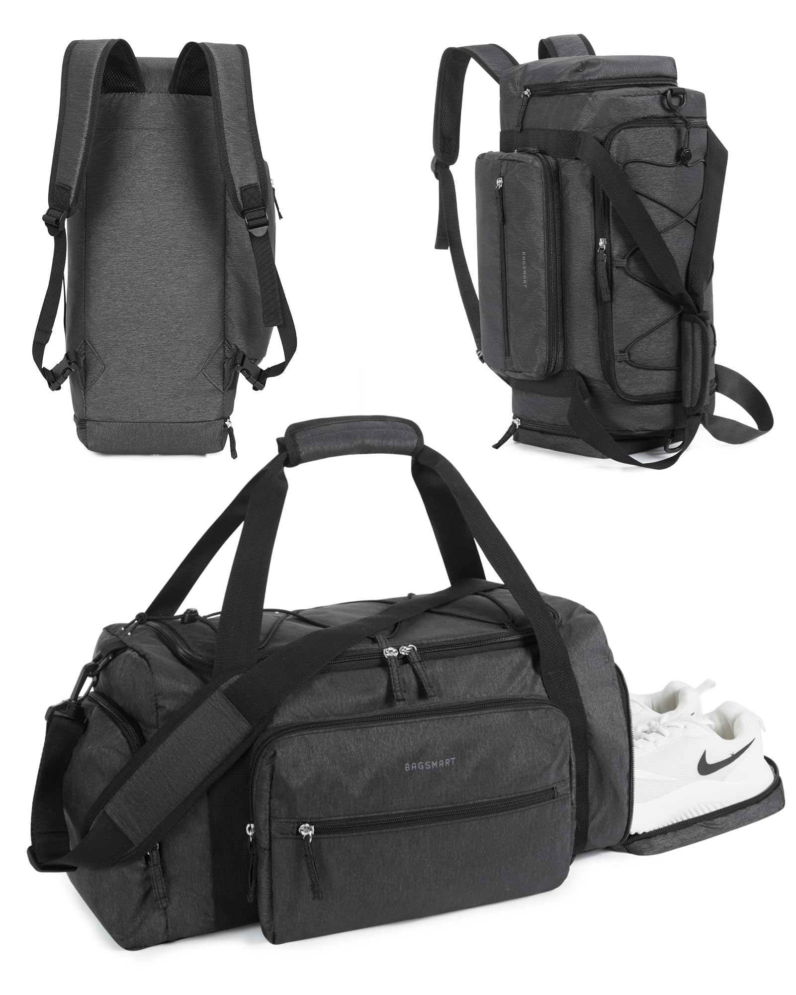 BAGSMART 4-in-1 Women's Gym Bag - Lightweight TSA Approved Travel Duffle with Shoe Compartment & Wet Pocket - 30L Water Resistant Carry On Weekender Backpack for Workout, Yoga, Business Trip & Weekend Getaway (Black)