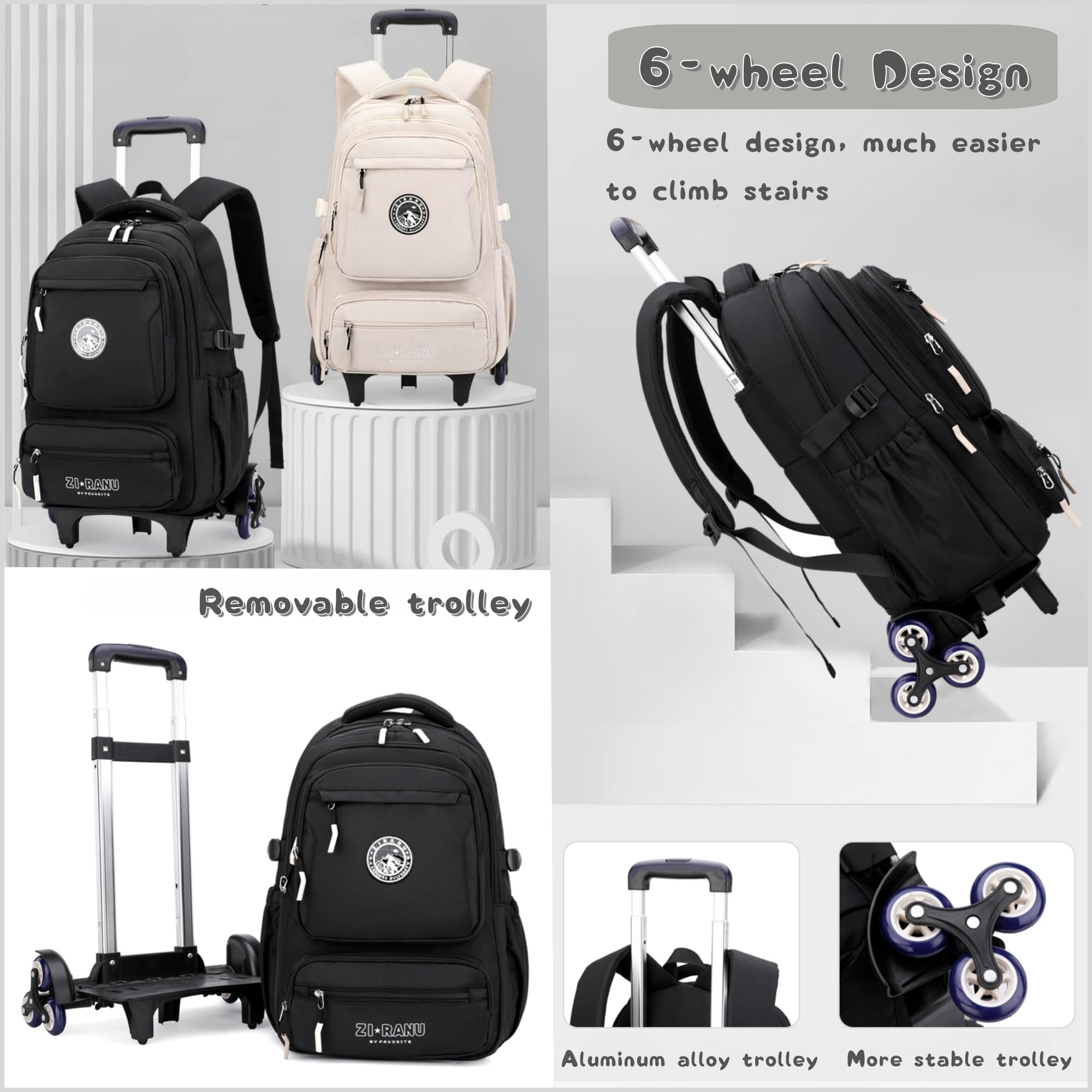 6-Wheel Rolling Backpack for Boys - Durable School Backpack with Wheels for Teenagers & Kids, Dark Blue - Perfect for School, Travel & Daily Commute