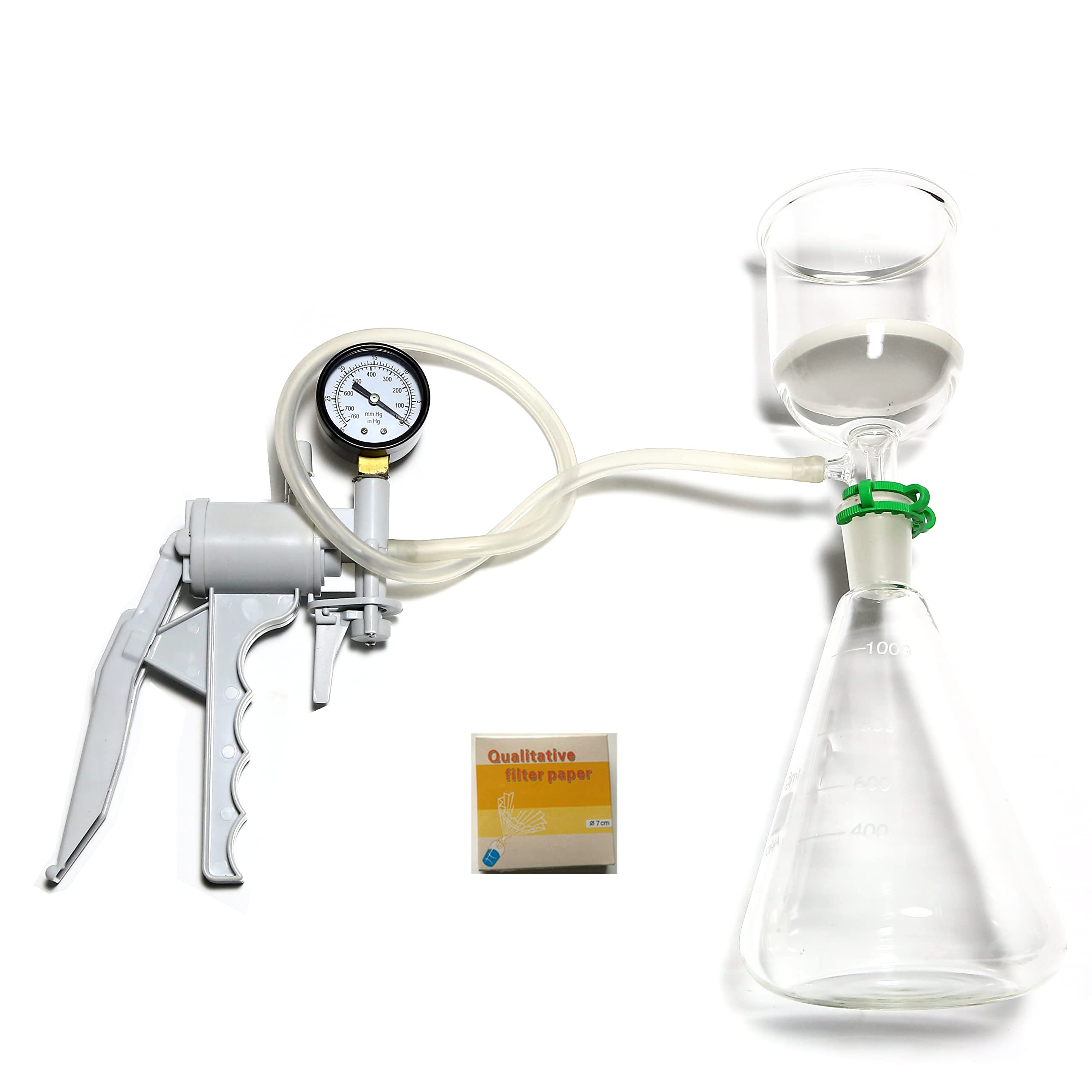 1000ml Lab Suction Apparatus with 200ml Funnel & 1L Flask - Includes Vacuum Pump & Filter Paper for Chemistry Experiments, Scientific Research, and Laboratory Use