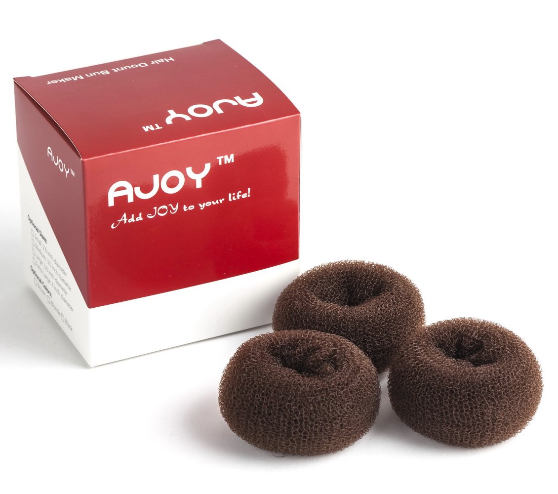 AJOY 3-Piece Mini Hair Bun Maker Set for Kids - Small Brown Donut Bun Shaper for Thin Hair (2-2.6 Inch) - Perfect for Toddler Girls, Dance, Ballet & Ballerina Hairstyles - Great for School, Recitals & Special Occasions