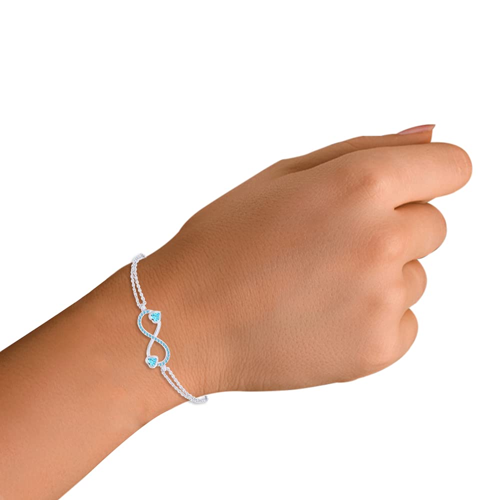 14K White Gold Over Sterling Silver Simulated Gemstone Infinity Heart Bracelet - Elegant Jewelry Gift for Women, Perfect for Valentine's Day, Anniversary & Special Occasions