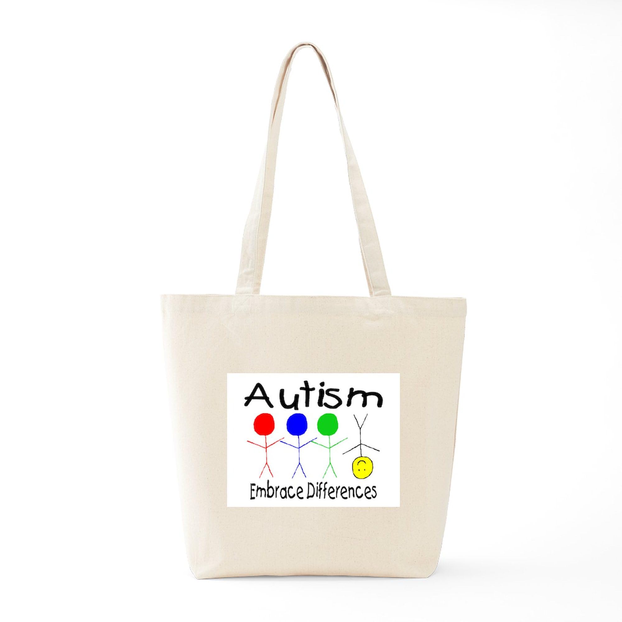 Autism Awareness Embrace Differences Tote Bag - Natural Canvas Reusable Shopping Bag for School, Work & Grocery