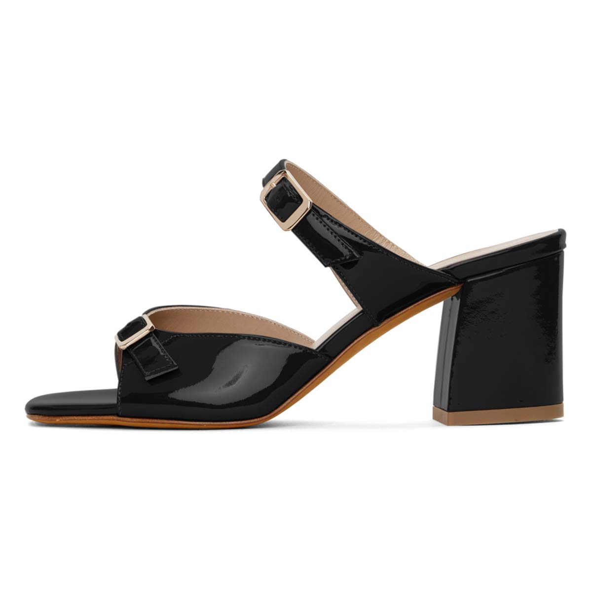 YDN Women's Open Toe Double Buckle Strappy Retro Slides - Mid High Chunky Block Heel Clog Mules - Slip On Summer Walking Sandals for Beach, Vacation & Casual Outfits