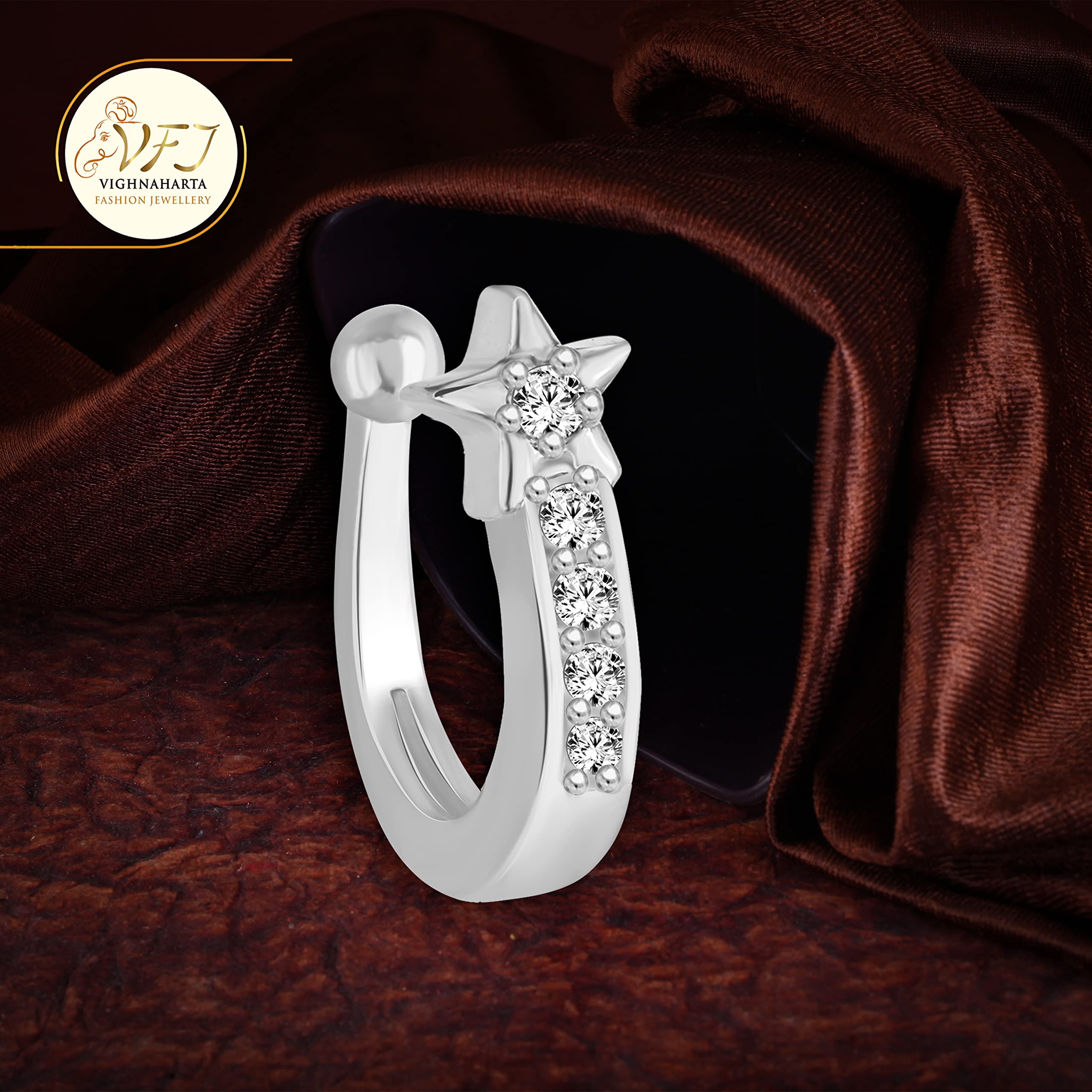 Viavstri Silver Plated Star Shaped CZ Stone Studded Nose Ring for Women & Girls - VIVA1215NTH - Perfect for Parties, Weddings & Festive Occasions