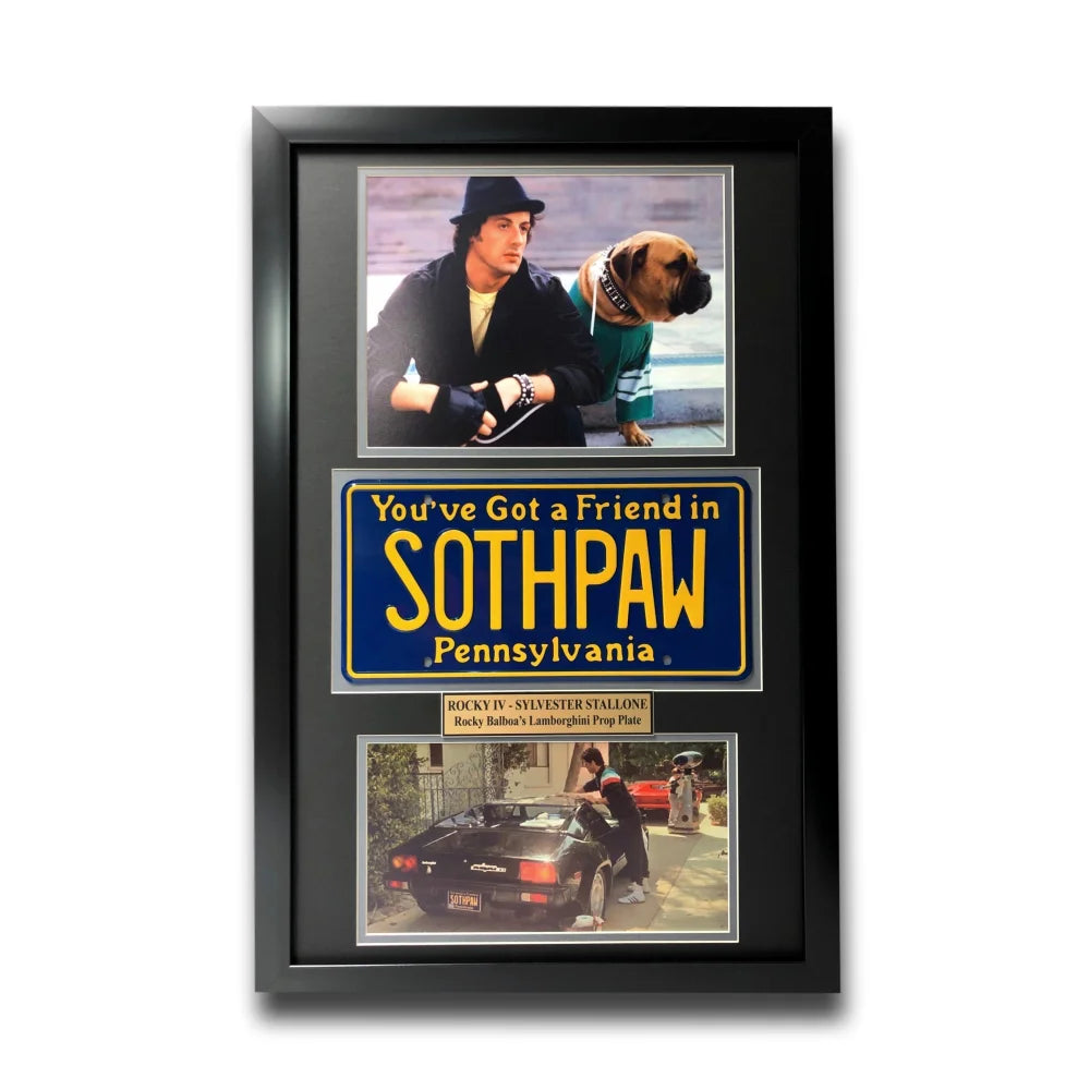Rocky IV Sylvester Stallone Movie Car License Plate Framed Collage - Vintage Film Memorabilia for Man Cave, Home Theater Decor & Gift for Movie Fans