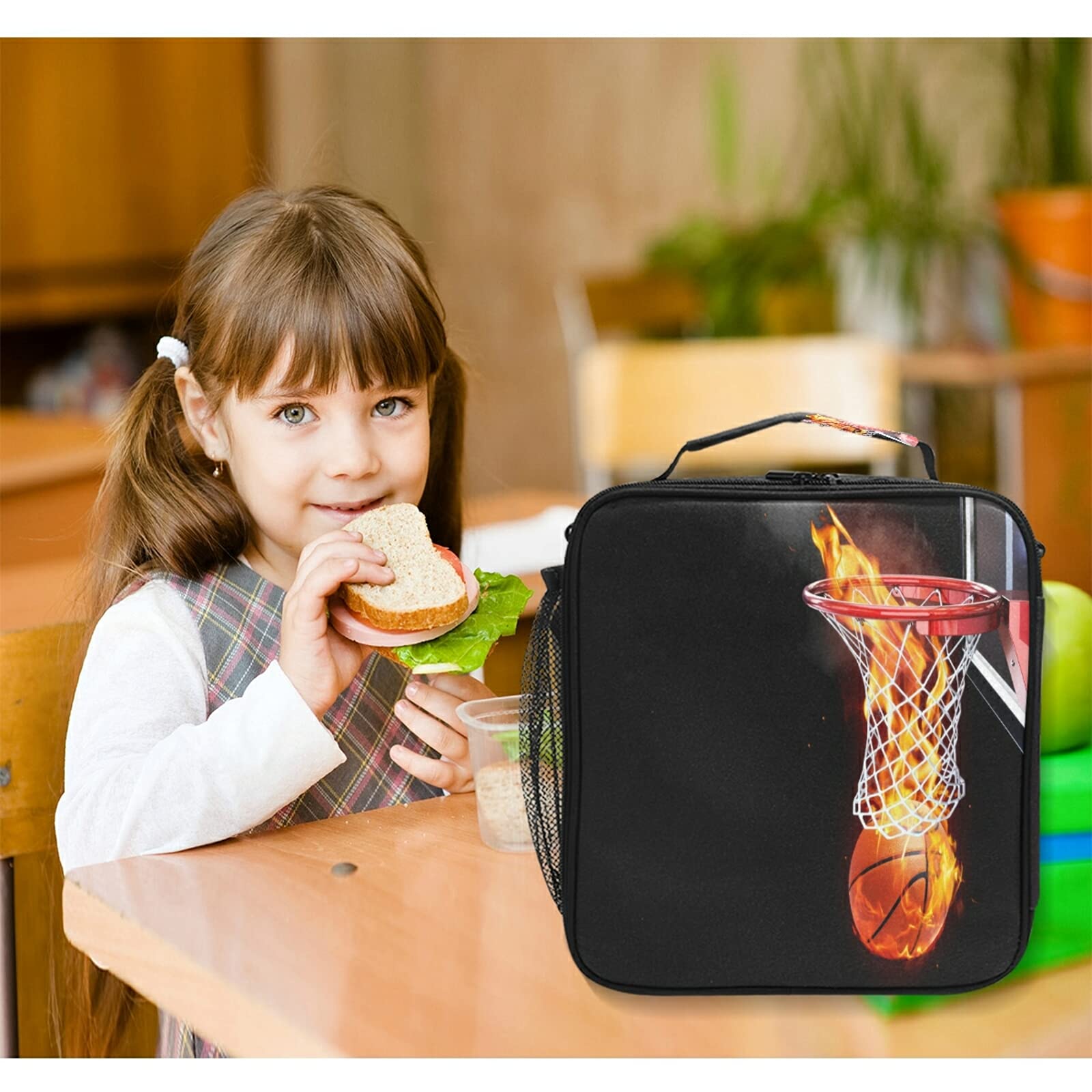Insulated Basketball Lunch Bag for Women & Teens - Freezable Cooler Tote with Shoulder Strap, Waterproof Picnic Meal Bag for School, Office, Work or Gym - Perfect for Sports Lovers & Basketball Fans