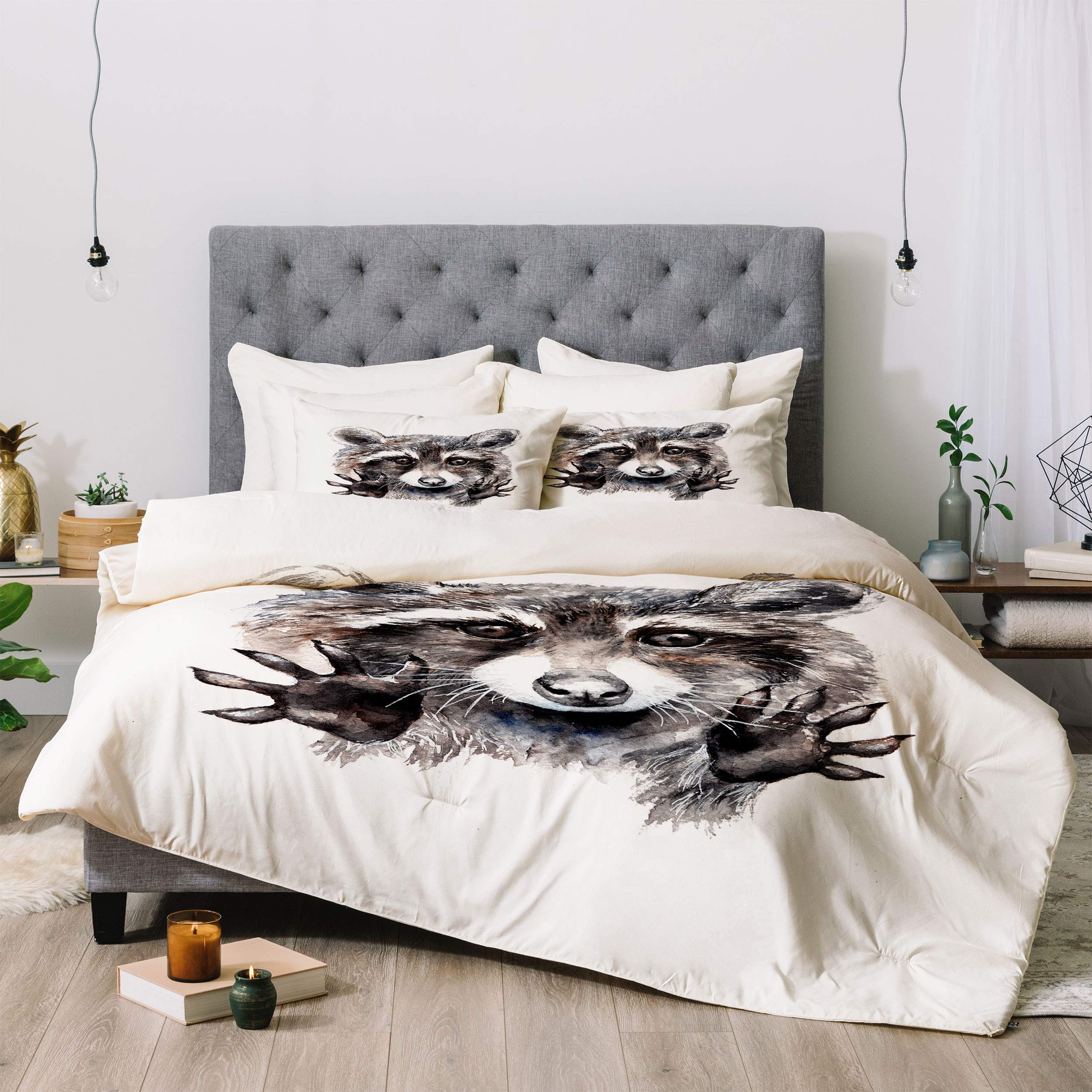 Anna Shell Magic Raccoon Comforter Set with Pillowcases - Twin Size Brown Raccoon Print Bedding - Cozy Wildlife Themed Bedroom Decor for Kids & Adults