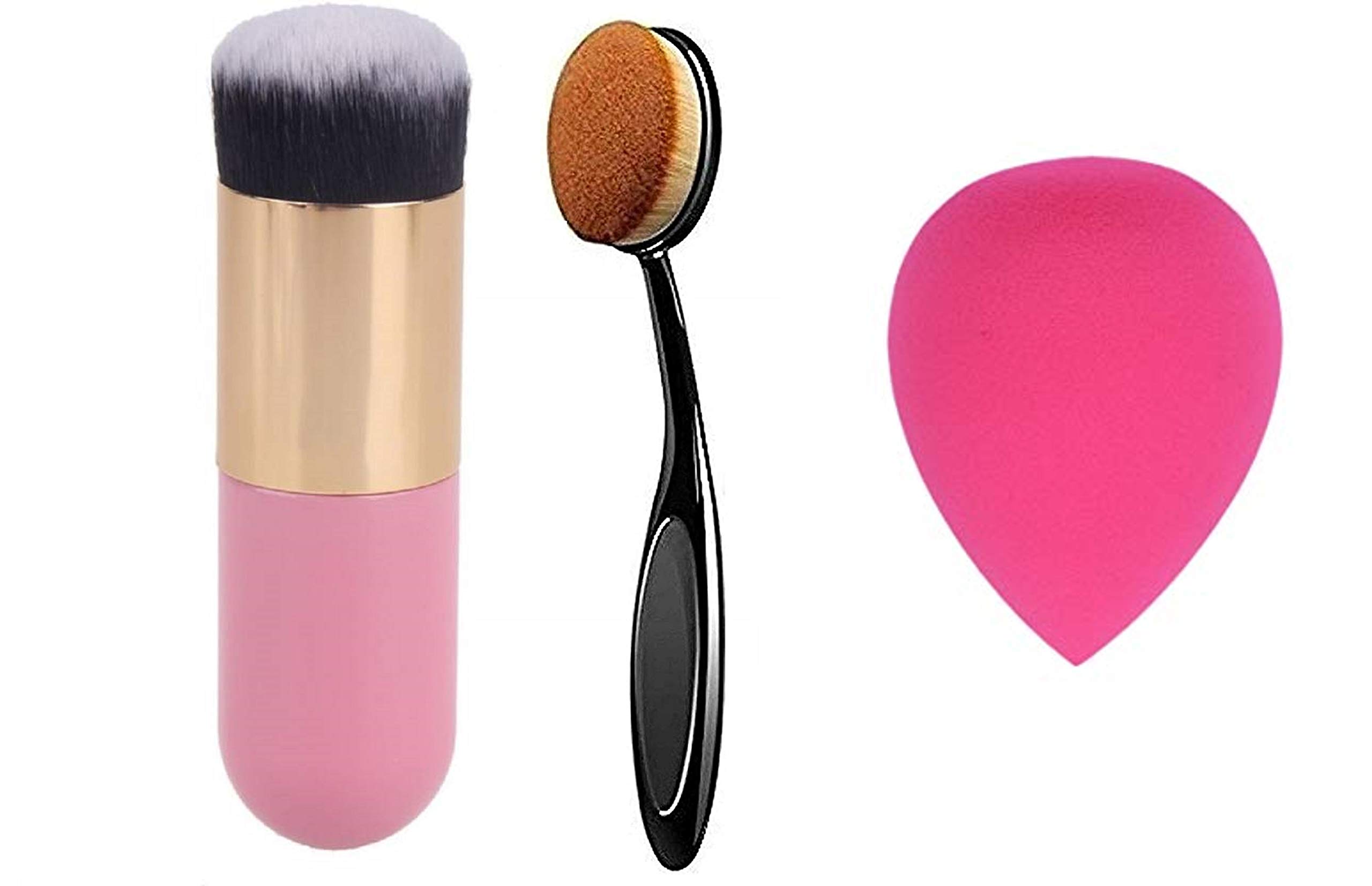 CETC® Professional Pink Makeup Brush Set - Oval Foundation Brush, Beauty Blender & Foundation Brush (3-Piece) for Flawless Liquid & Powder Application - Perfect for Contouring, Highlighting & Everyday Makeup