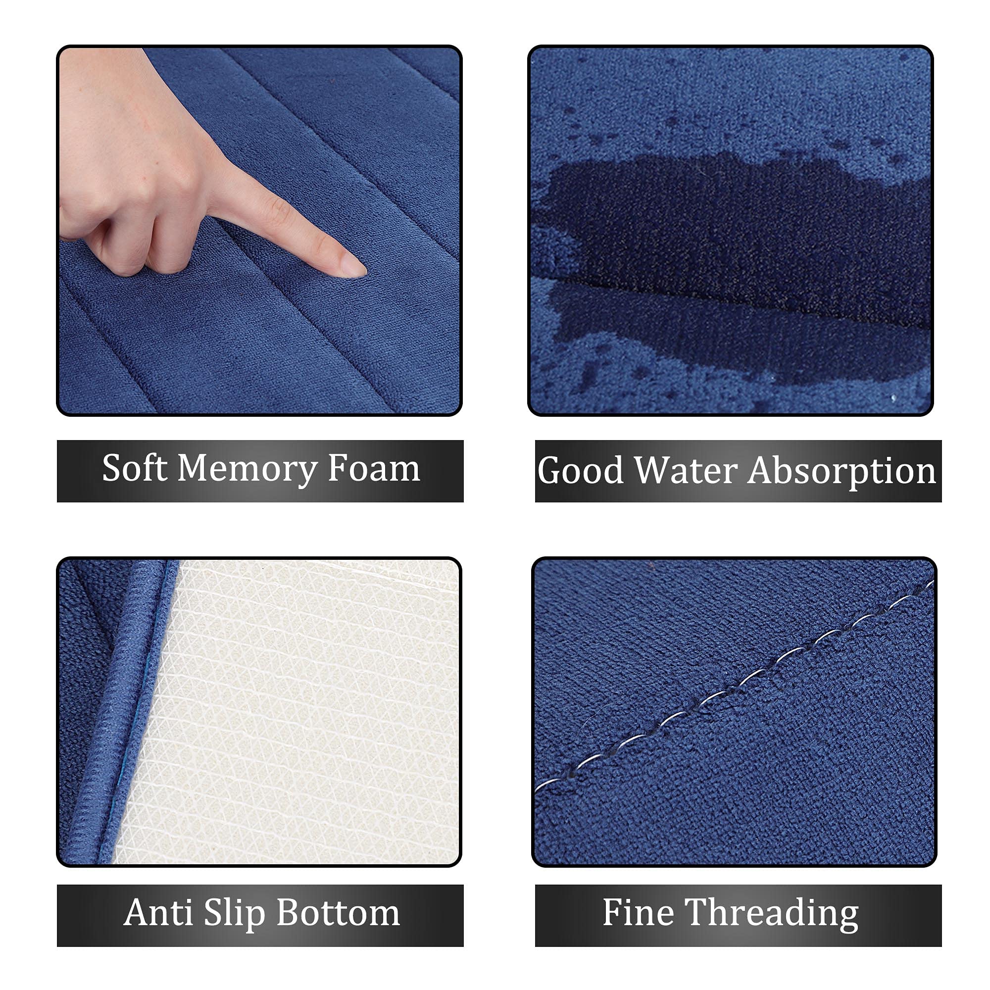 Premium Memory Foam Bath Mat - Super Absorbent Non-Slip Kitchen Rug, Soft & Comfortable Floor Mat for Bathroom, Shower, Laundry Room - 16