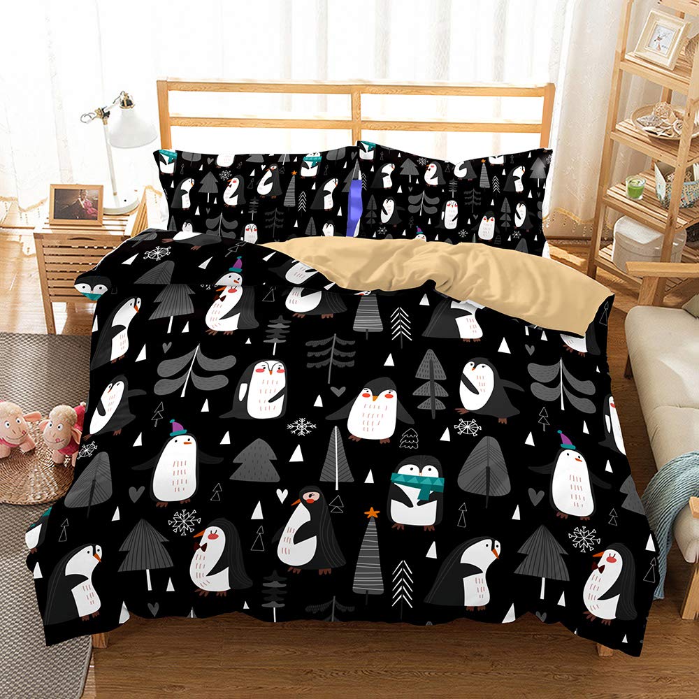 REALIN Cartoon Penguin Duvet Cover Set - Soft Blue Bedding for Kids & Girls - 2/3/4PC Quilt Cover with Pillowcases - Twin/Full/Queen/King Size (Queen 228x228cm 4PC) - Perfect for Children's Bedrooms & Sleepovers