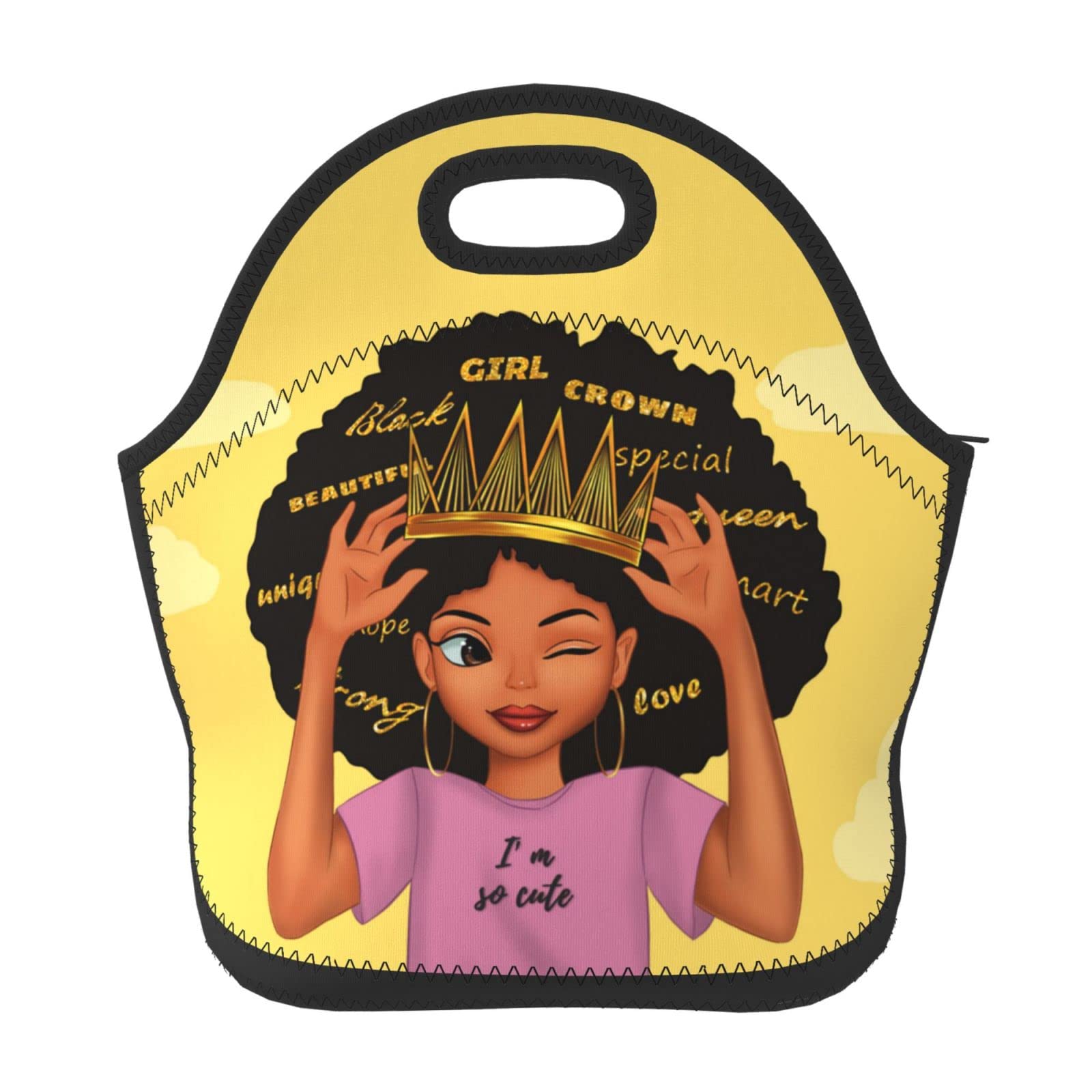 Stylish Black Girl Print Neoprene Insulated Lunch Bag for Women - Leakproof Cooler Tote & Lunch Box - Perfect for Work, School & Picnics