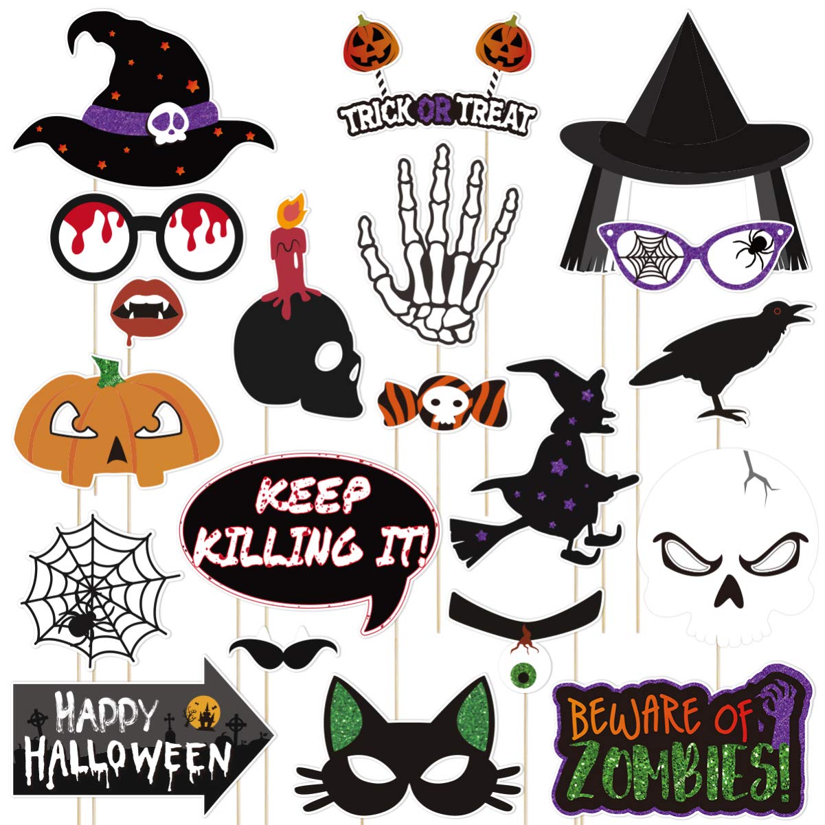 20PCS Halloween Photo Booth Props Kit - Creative Party Decorations & Photo Backdrop Accessories for Halloween Celebrations, Costume Parties & Spooky Fun