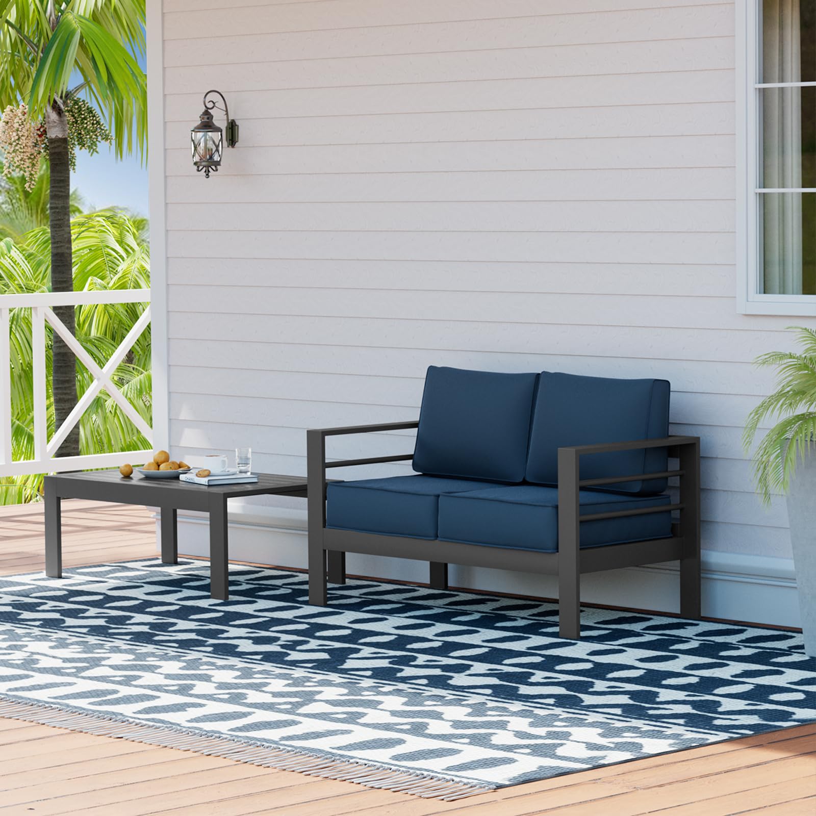 UDPATIO Outdoor Loveseat - Aluminum Patio Furniture Sofa with 5