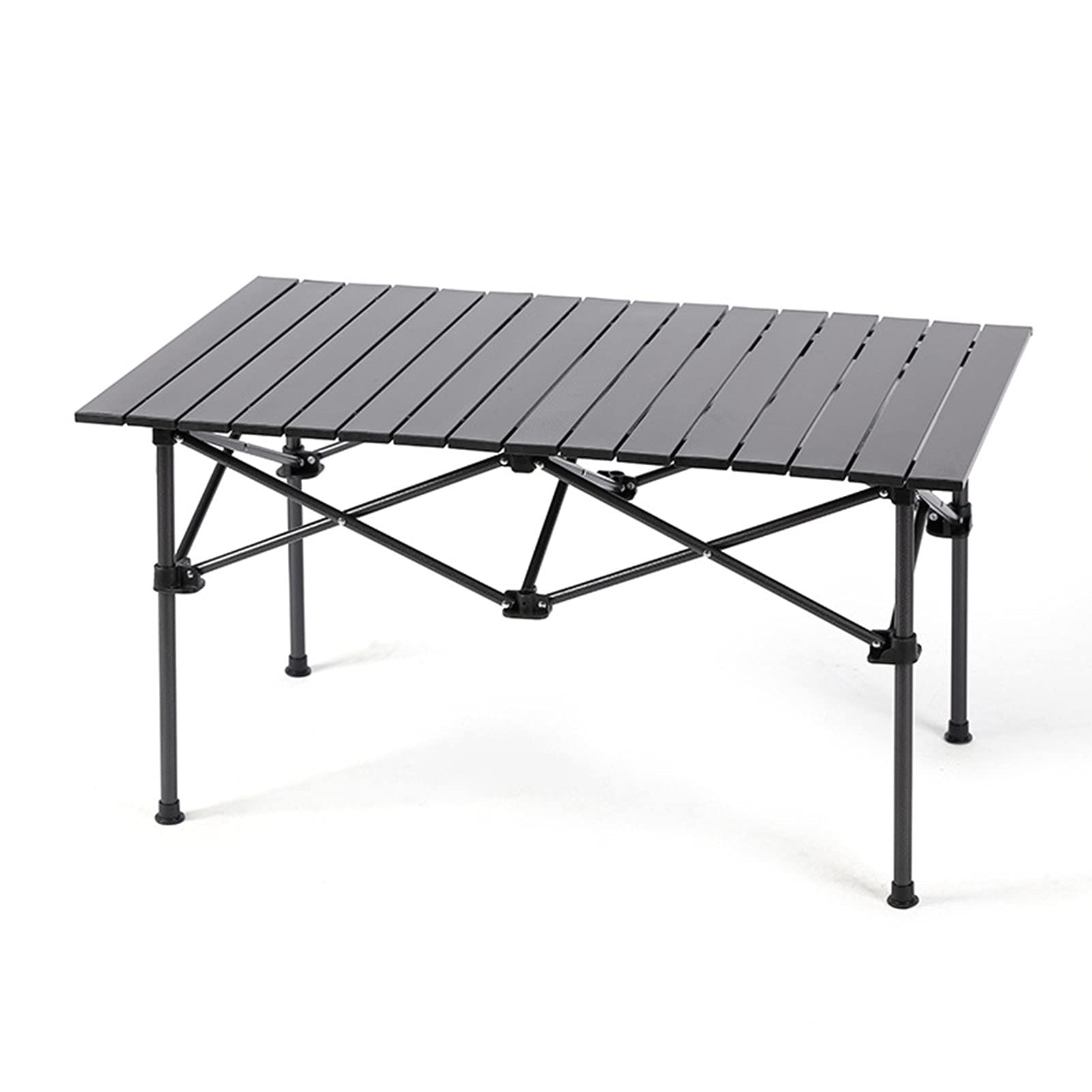 Portable Folding Camping Table - Lightweight Aluminum Outdoor Picnic Table with Adjustable Height & Roll-Top Design - Perfect for Backpacking, Beach Trips, and Tailgating (Black)