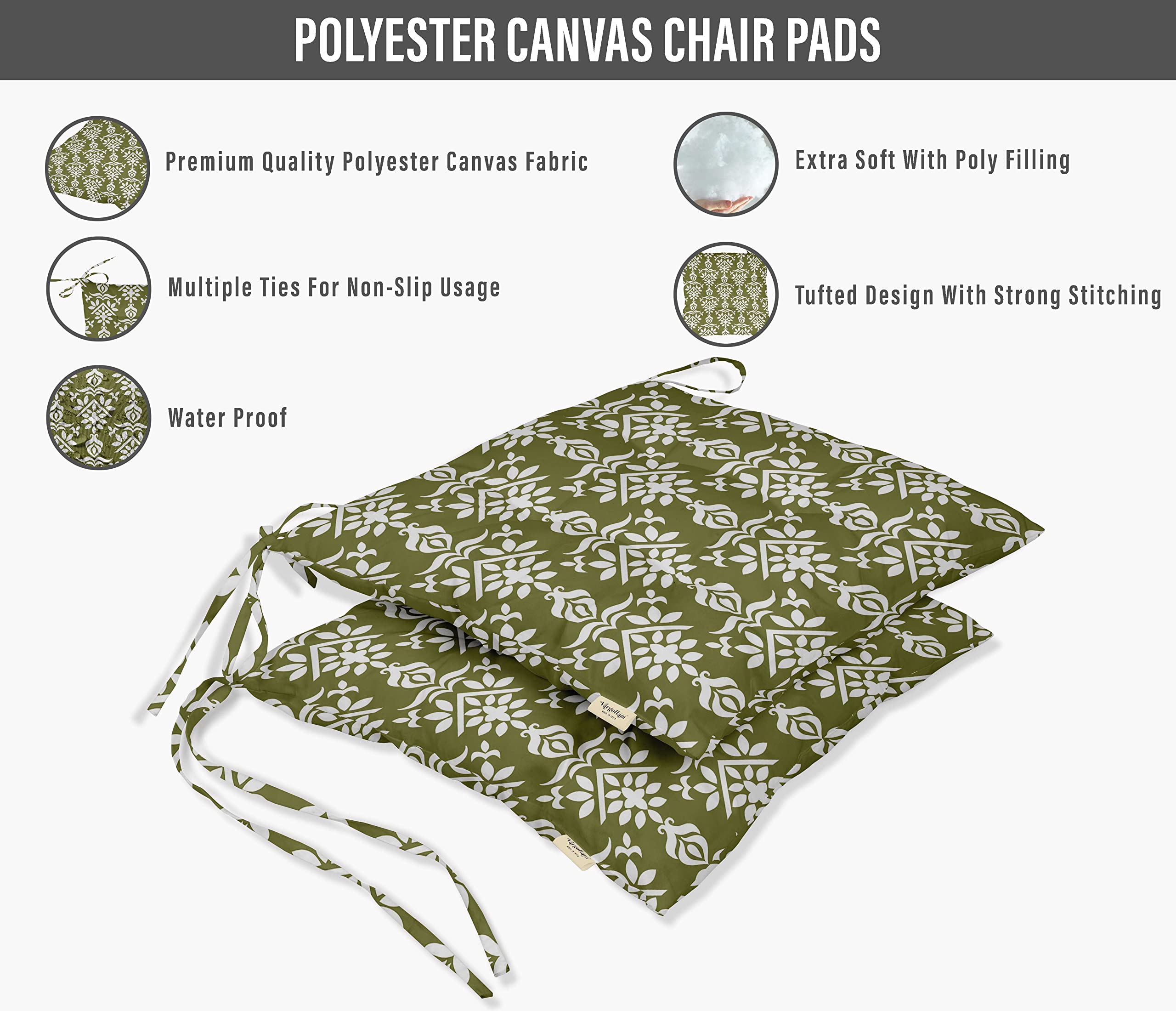 Premium Water-Resistant Indoor/Outdoor Tufted Square Patio Cushion Set of 2 - 19-Inch Green Printed Seat Cushions for Garden, Deck, Poolside & Balcony Furniture