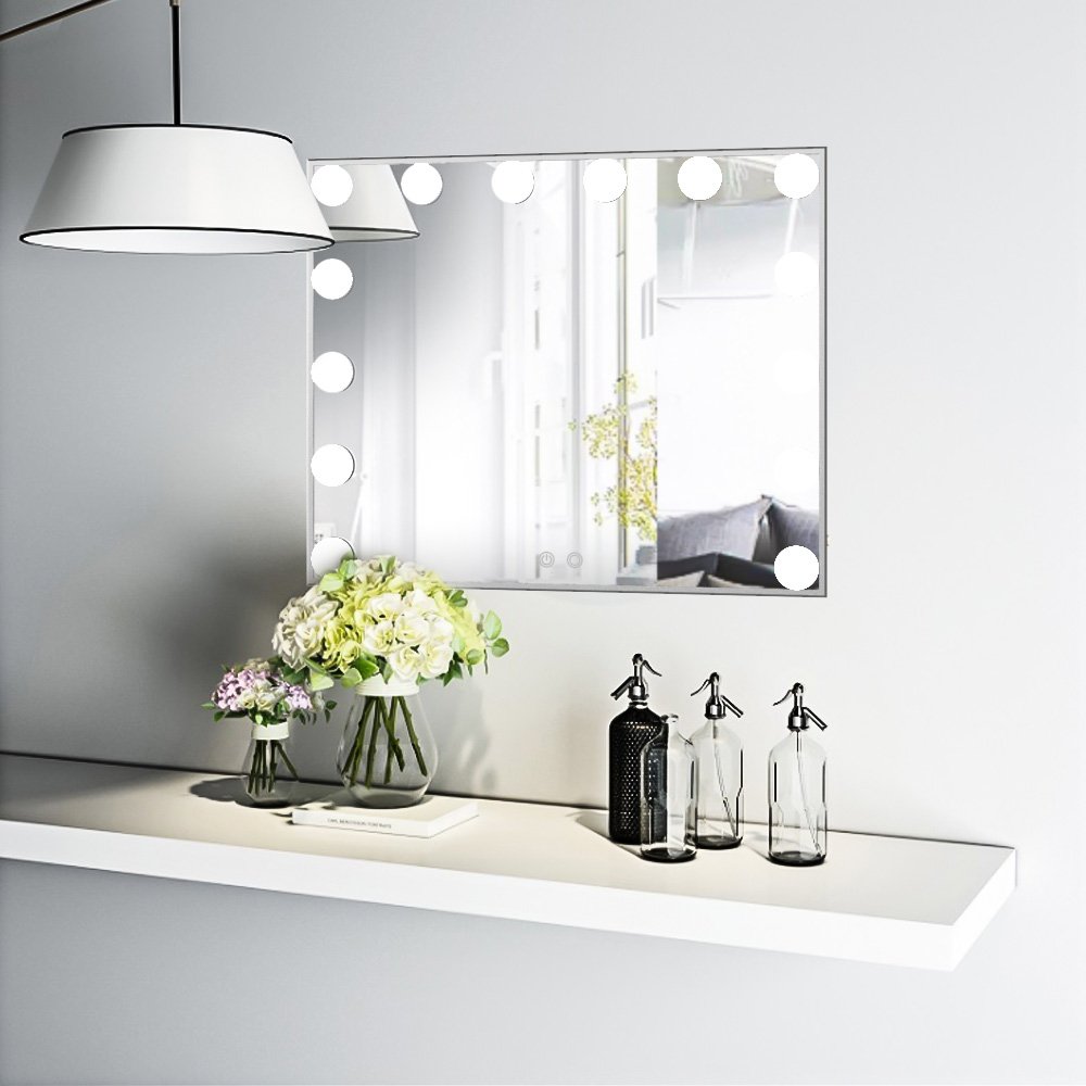 Nitin Lighted Vanity Mirror with Touch Control - Hollywood Makeup Mirror with LED Lights, Adjustable Brightness, Tabletop or Wall Mounted (Silver) - Perfect for Makeup Application, Skincare Routine & Home Decor