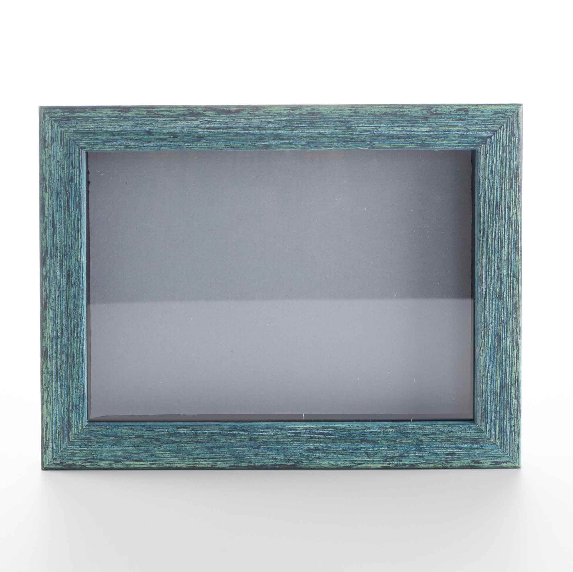 Rustic Blue 6x8 Inch Solid Wood Shadow Box Picture Frame with Grey Acid-Free Backing, UV Protective Acrylic & Hanging Hardware - 3/4