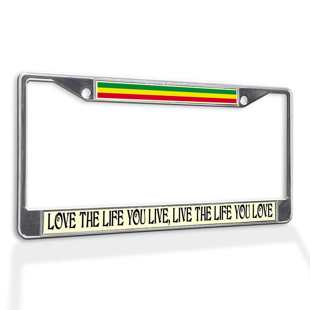 Sturdy Metal Insert License Plate Frame - Love The Life You Live - Weatherproof Chrome Car Accessories with 2 Holes - Perfect for Cars, Trucks & SUVs - Durable & Stylish Auto Upgrade
