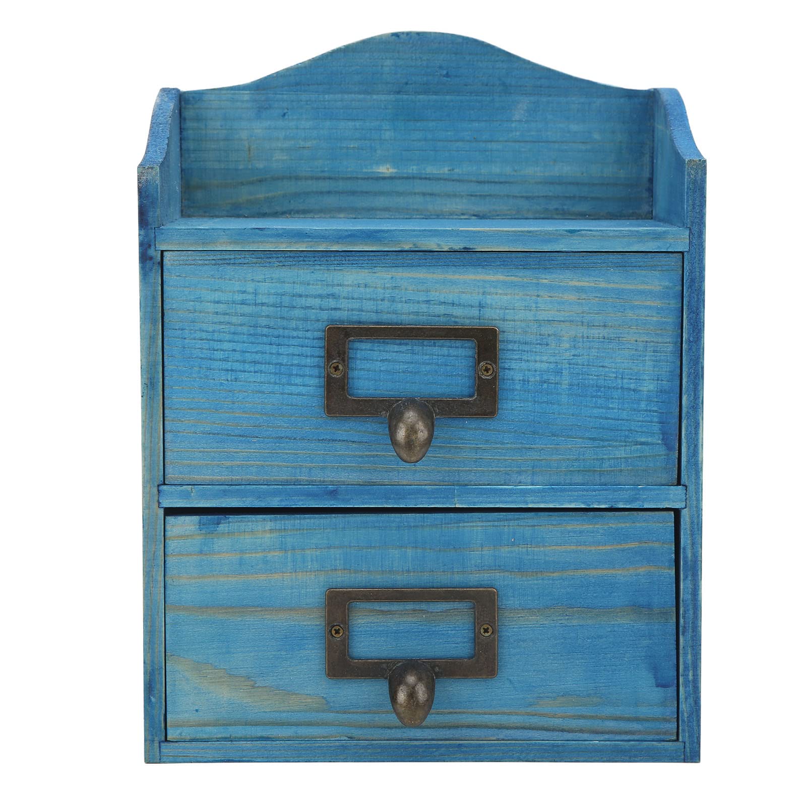 Pwshymi Wooden Cosmetic Organizer - 3-Tier Jewelry Storage Box with Retro Blue Design, Large Capacity Makeup Organizer | Perfect for Vanity, Bathroom & Bedroom Organization