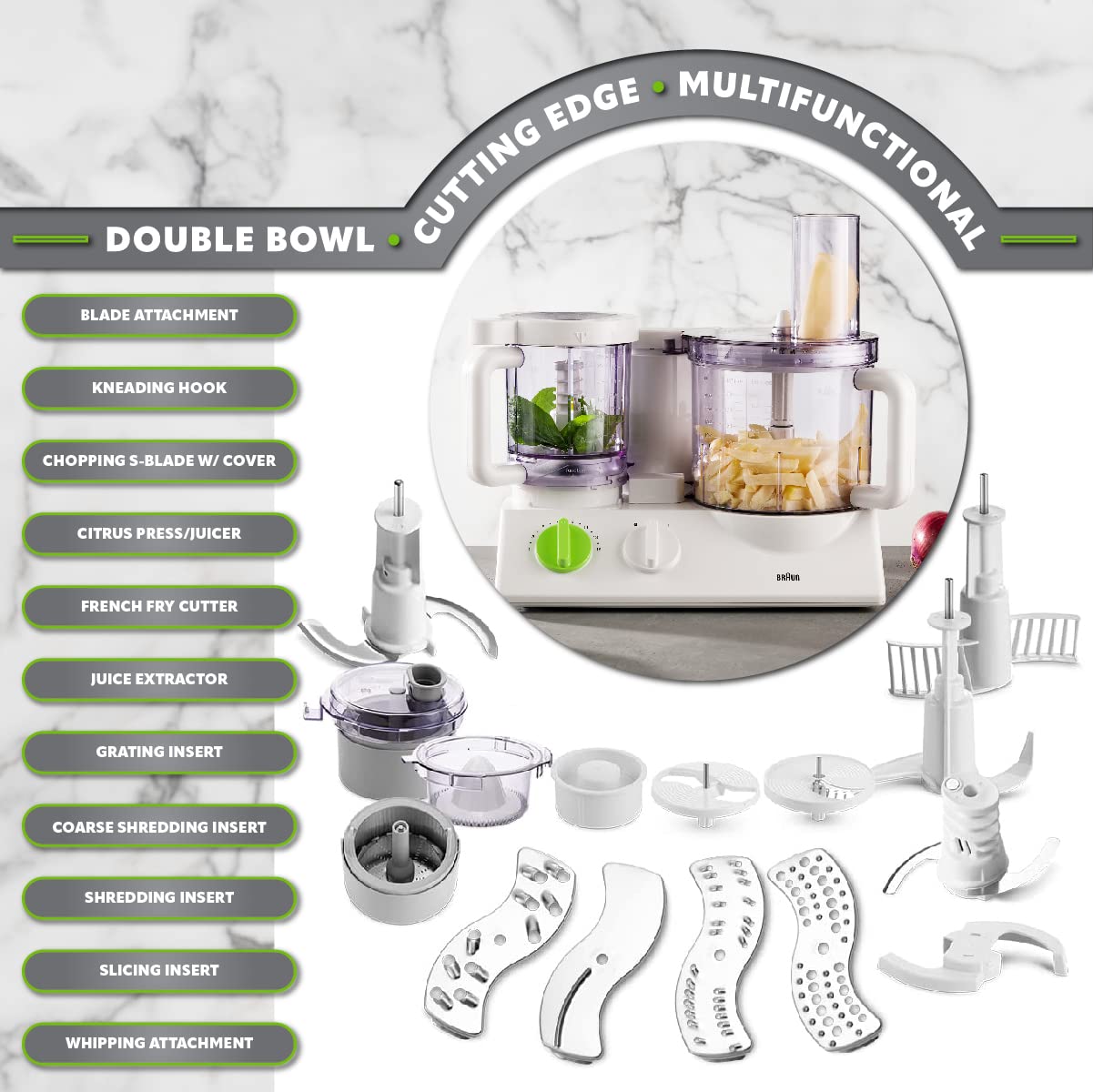 Braun 12-in-1 Multi-Functional Food Processor | Kitchen System with Dual Control Technology, Chopper, Blender, Juice Extractor & Citrus Juicer | Includes French Fry Disc | Made in Europe with German Engineering | Perfect for Meal Prep, Smoothies & Healthy Cooking