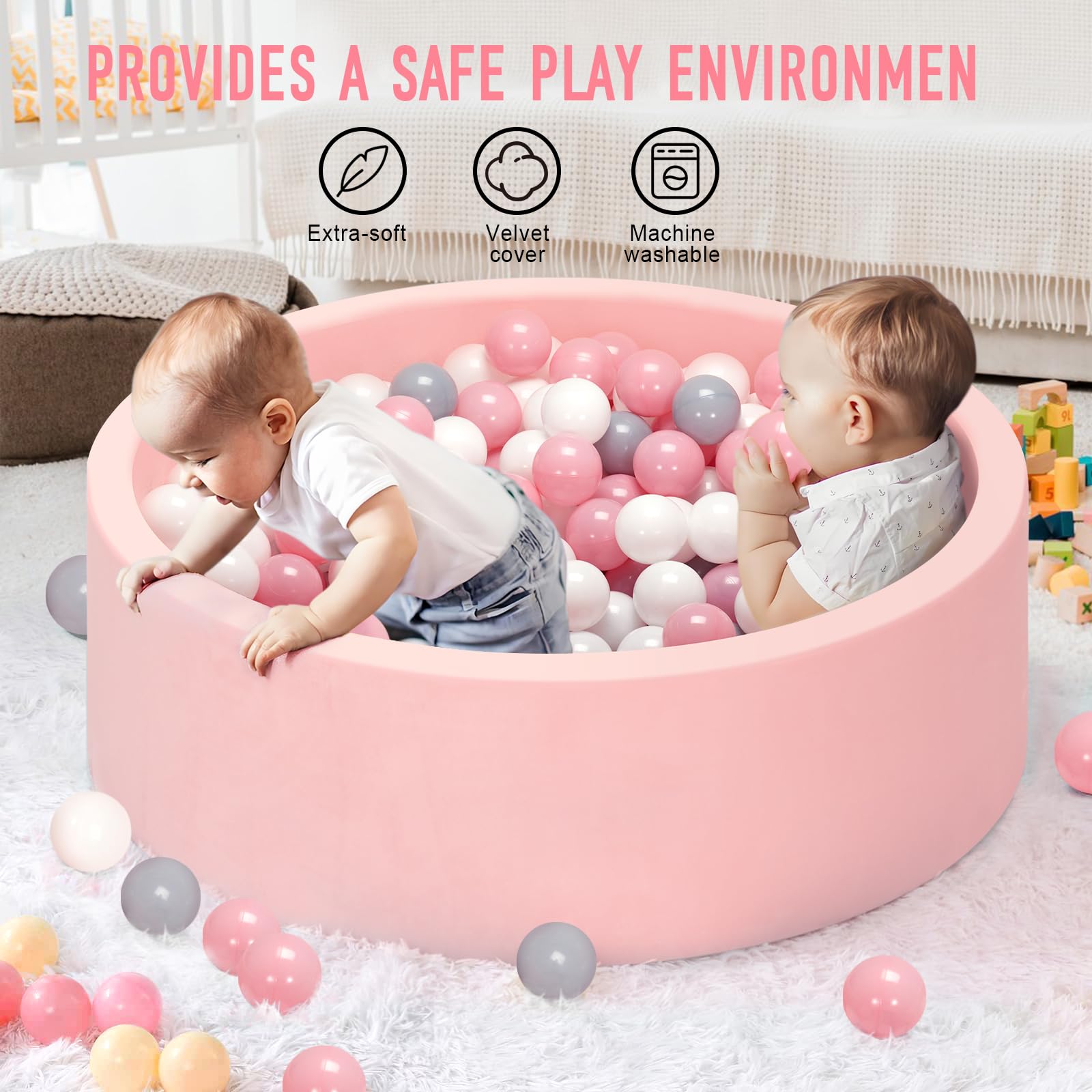 Soft Memory Foam Ball Pit for Babies & Kids - 35.5