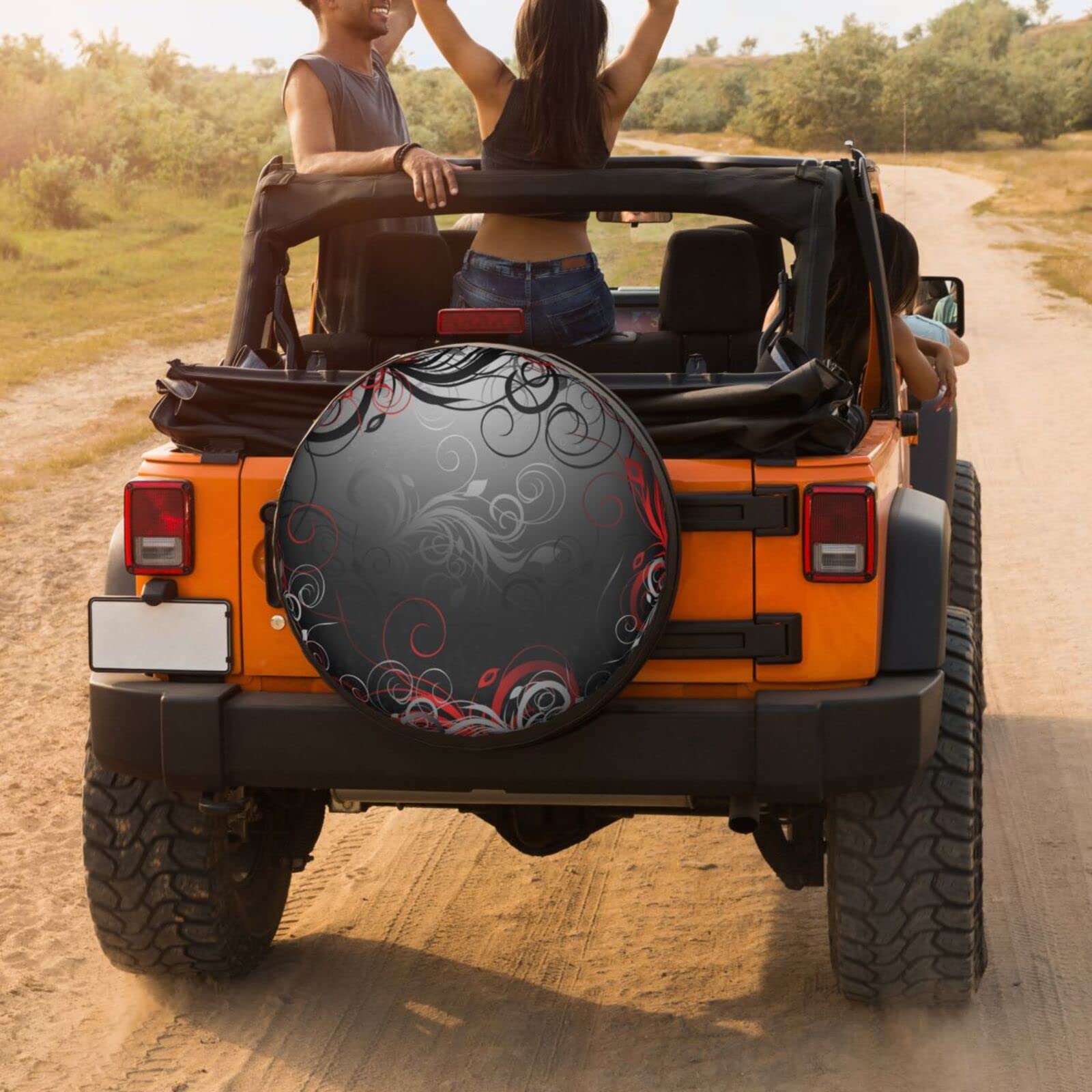 Red and Black Floral Spare Tire Cover - Dustproof Wheel Protector for 16 Inch Tires | Fits Trailers, RVs, SUVs & Most Vehicles | Perfect for Camping, Road Trips & Outdoor Adventures