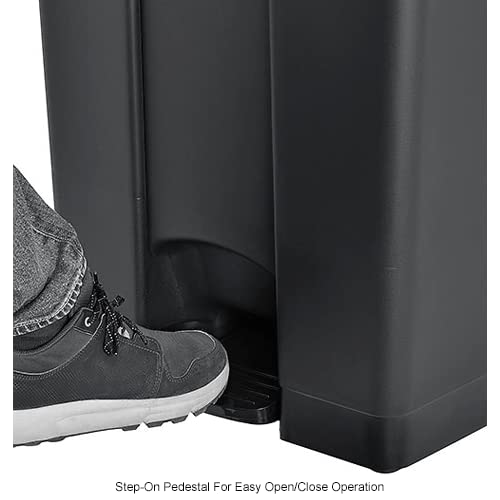 23 Gallon Black Plastic Rectangular Step-On Trash Can for Kitchen, Office & Commercial Use - Heavy Duty Waste Bin with Lid - Global Industrial Garbage Container