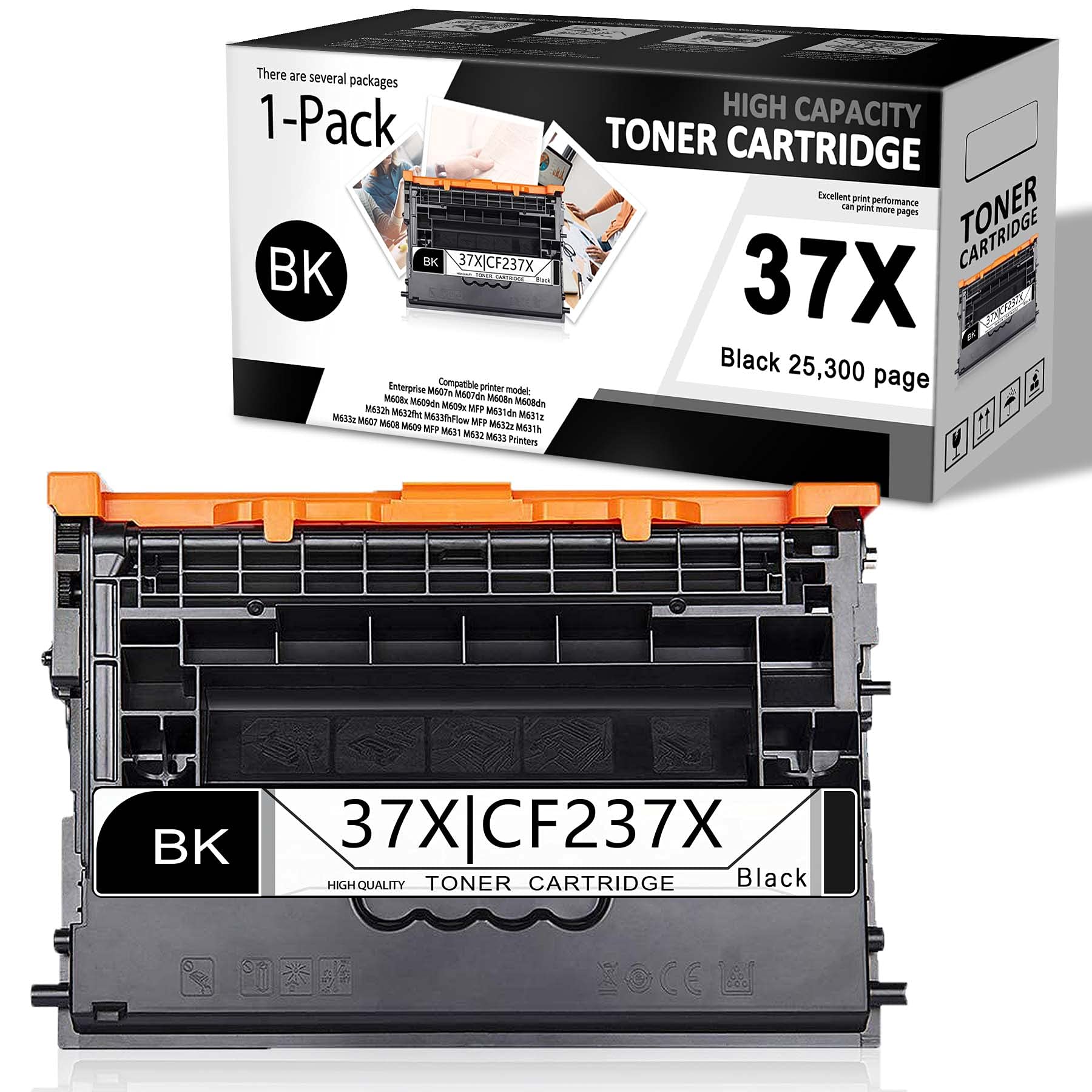 1 Pack Black CF237X High Yield Toner Cartridge Replacement for HP Enterprise M607n M607dn M609dh M609dn M609x MFP M631 M632fht Flow MFP M631h M609 MFP M631 M632 Series - Perfect for Office & High Volume Printing