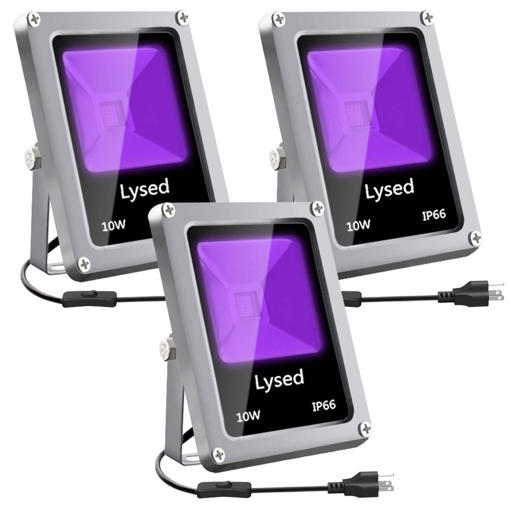 10W UV LED Black Light Flood Light - IP66 Waterproof for Aquarium, Indoor & Outdoor Parties, Halloween Decorations - Glow in The Dark Effect (3 Pack) - Perfect for Night Clubs, Raves, Neon Parties & Home Glow Decor