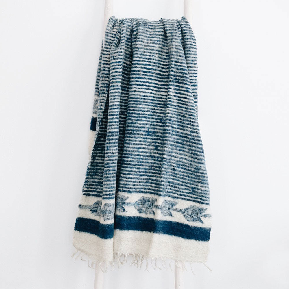 Hand Loomed Indigo Blue Cotton Throw Blanket - Soft & Cozy for Bed, Sofa & Outdoor Use