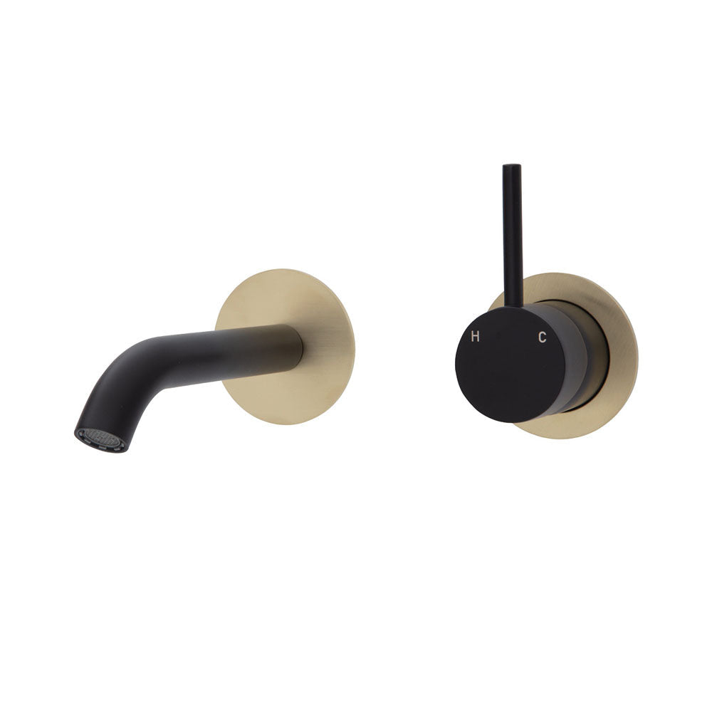 Fienza Kaya Round Wall Mounted Basin Mixer Set 160mm - Matte Black Bathroom Faucet for Modern Sink and Vanity Installation