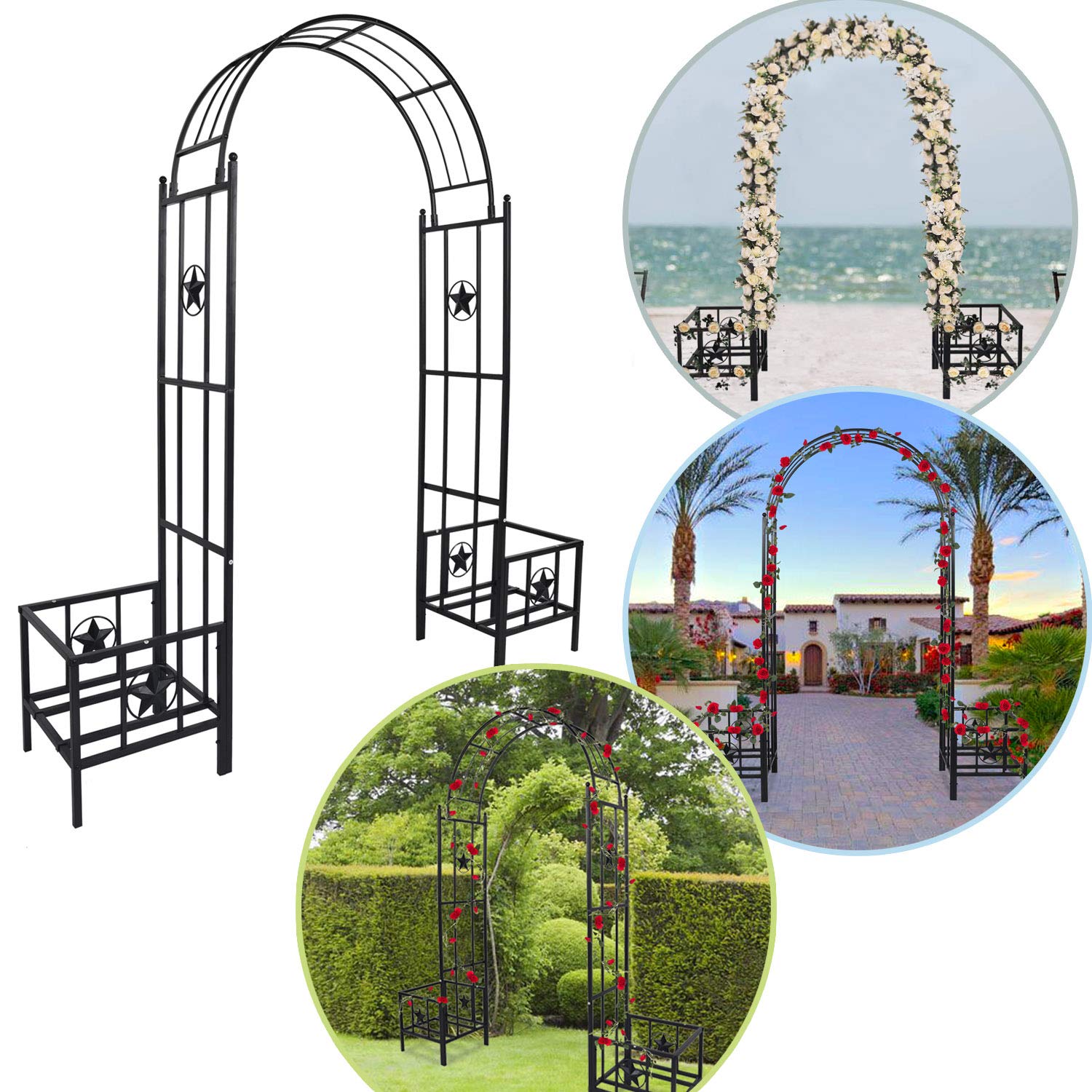 Kinsuite Metal Garden Arbor with Planter Holders - Outdoor Wedding Arch for Climbing Plants, Backyard Lawn & Garden Decor | Perfect for Weddings, Parties & Outdoor Events