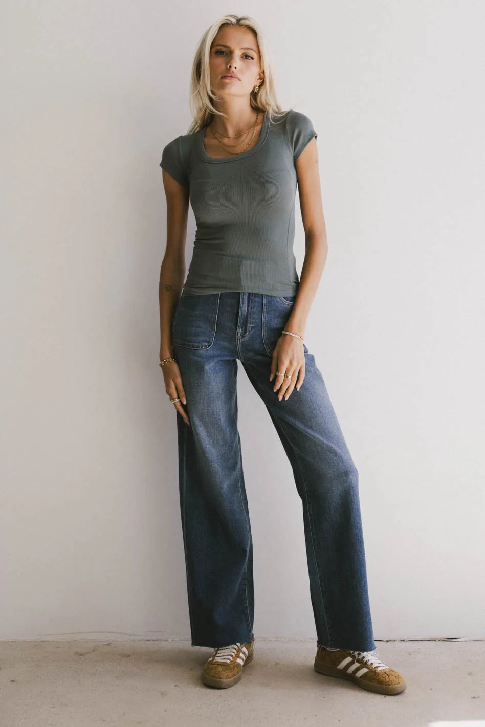 Freya Ribbed Teal Top for Women - Soft Stretch Casual Shirt, Perfect for Layering & Everyday Wear - FINAL SALE