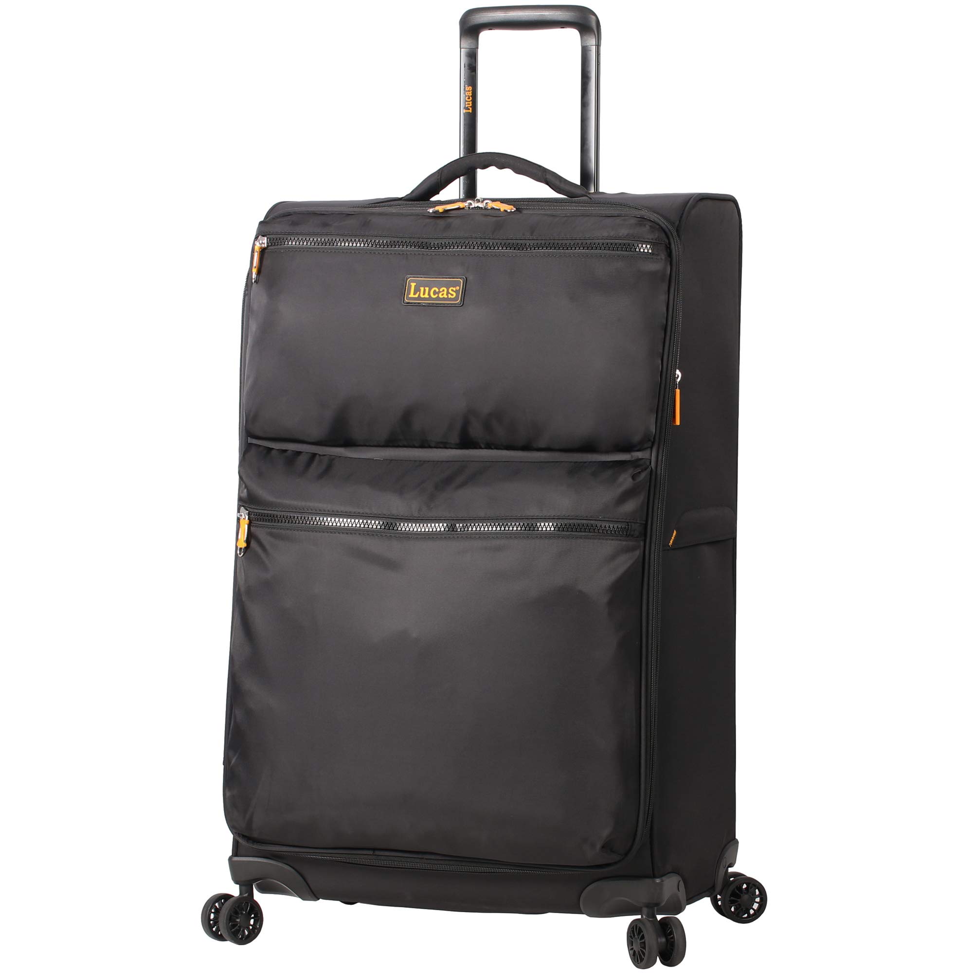 Lucas Designer Expandable 24 Inch Softside Luggage - Durable Mid-Sized Ultra Lightweight Checked Suitcase with 8 Spinner Wheels for Travel, Business Trips & Vacations (Black)