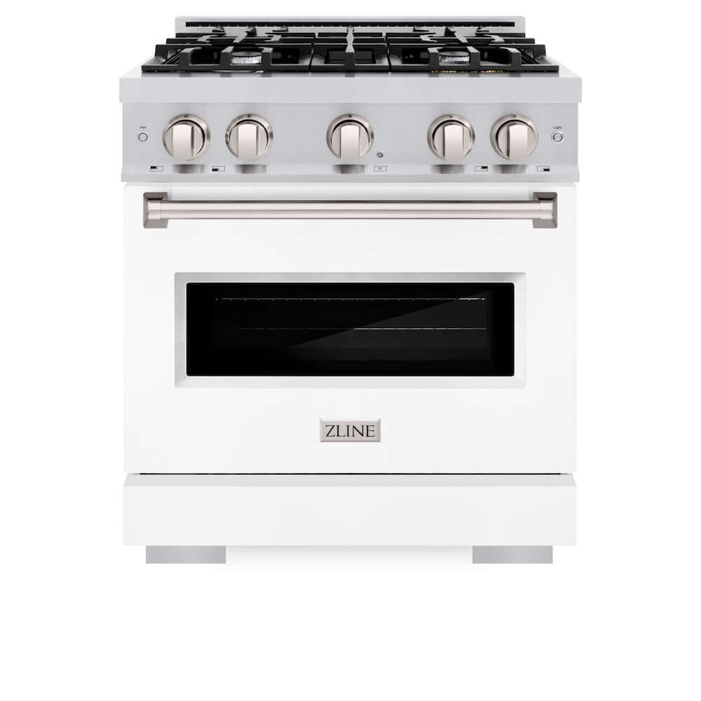 ZLINE 30 Inch 4.2 Cu. Ft. Stainless Steel Gas Range with 4-Burner Cooktop & Convection Oven - White Matte Door (CGR WM 30) for Modern Kitchen Cooking & Baking