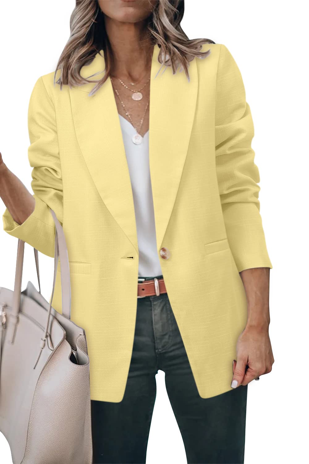 ZDLONG Women's Lightweight Blazer Jacket - Lapel Long Sleeve Linen Suit for Office Work & Business Casual | Perfect for Daily Wear, Professional Meetings & Smart Outfits