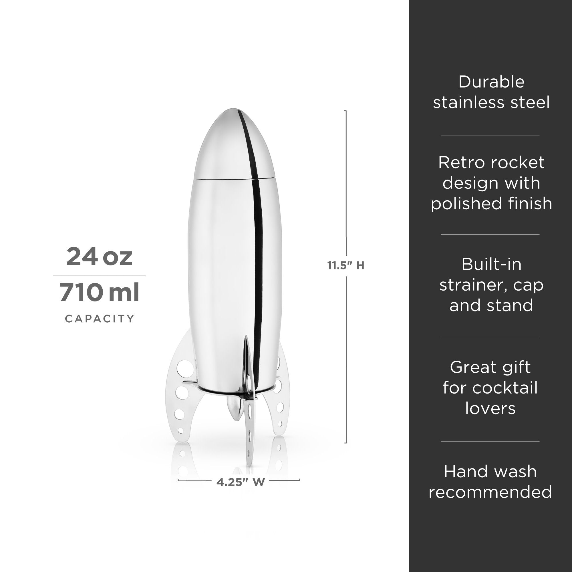 Premium Stainless Steel Rocket Cocktail Shaker - Bartender Mixing Tool for Margaritas, Martinis & Cocktails - Perfect for Home Bars, Parties & Professional Use