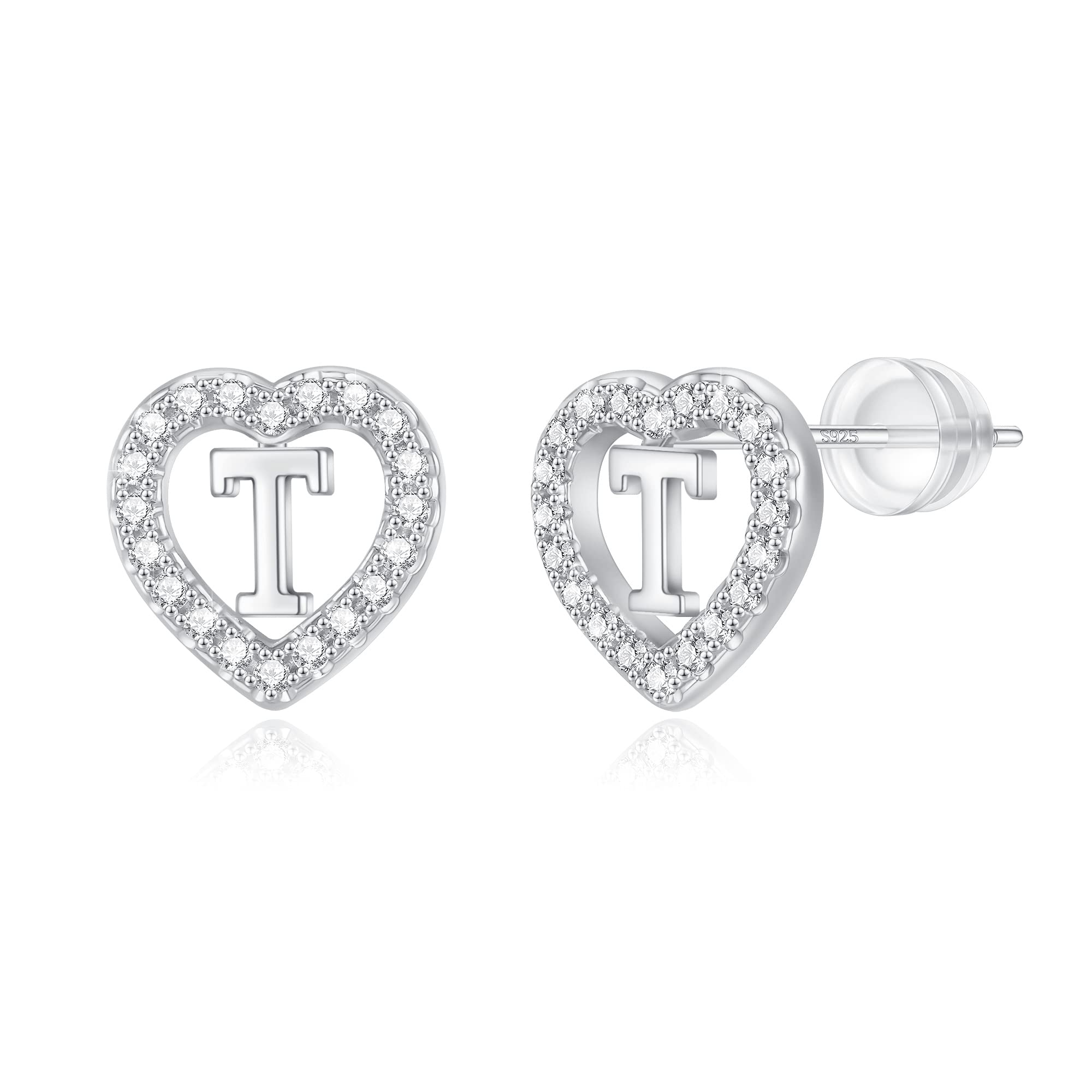 Sterling Silver Initial Heart Stud Earrings for Girls - Hypoallergenic, Non-Tarnish Rose Gold/Silver Post Earrings for Kids, Teens & Babies | Perfect Gift Jewelry for Birthdays, Valentine's Day & Special Occasions
