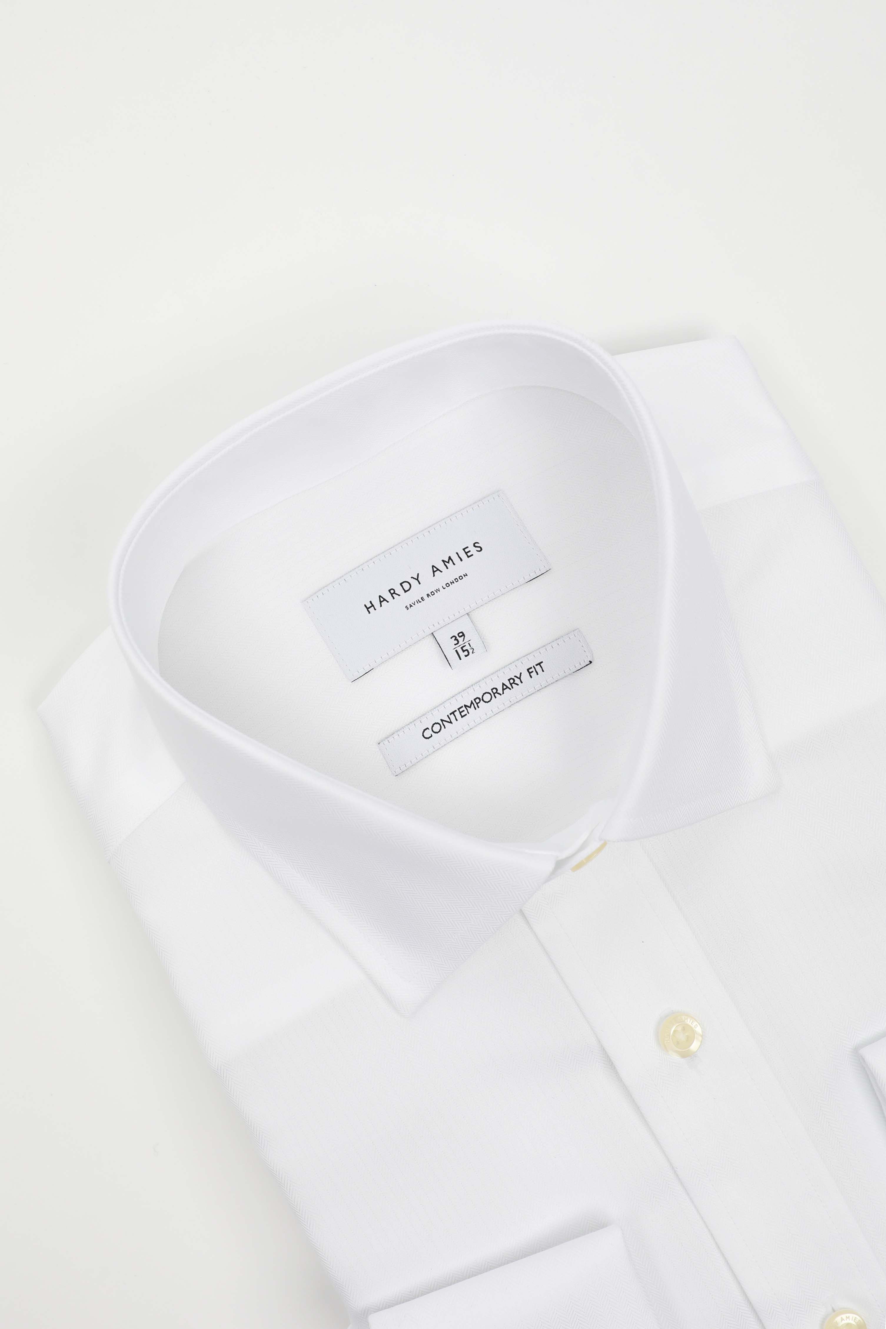 Premium White Herringbone French Cuff Dress Shirt for Men - Contemporary Slim Fit Business Formal Wear - Perfect for Weddings, Office & Special Occasions