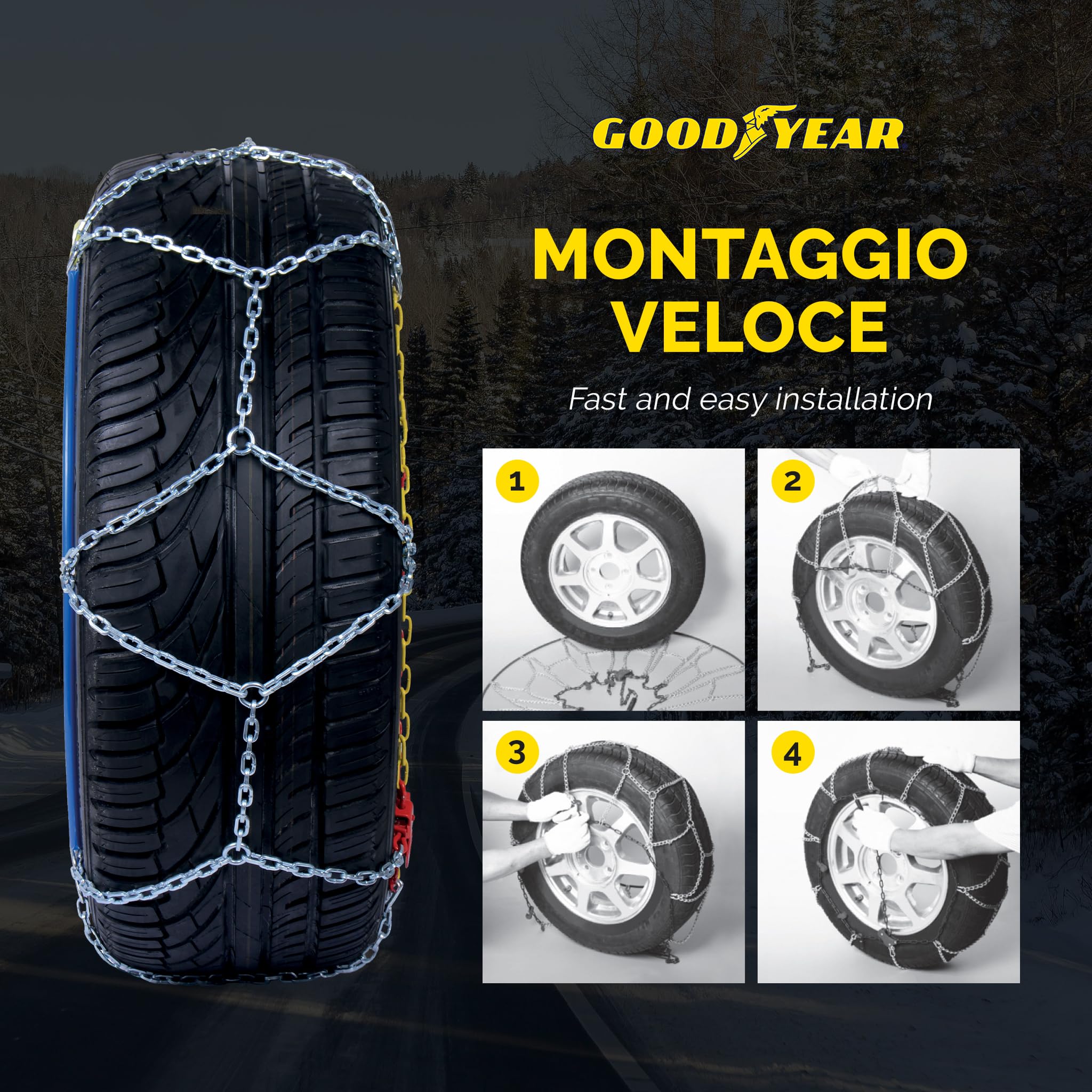 Goodyear 77900 G9 9mm Car Passenger Snow Chains - TUV & ONORM Approved (Size 020) - Winter Traction for Cars, SUVs & Light Trucks in Snowy Conditions