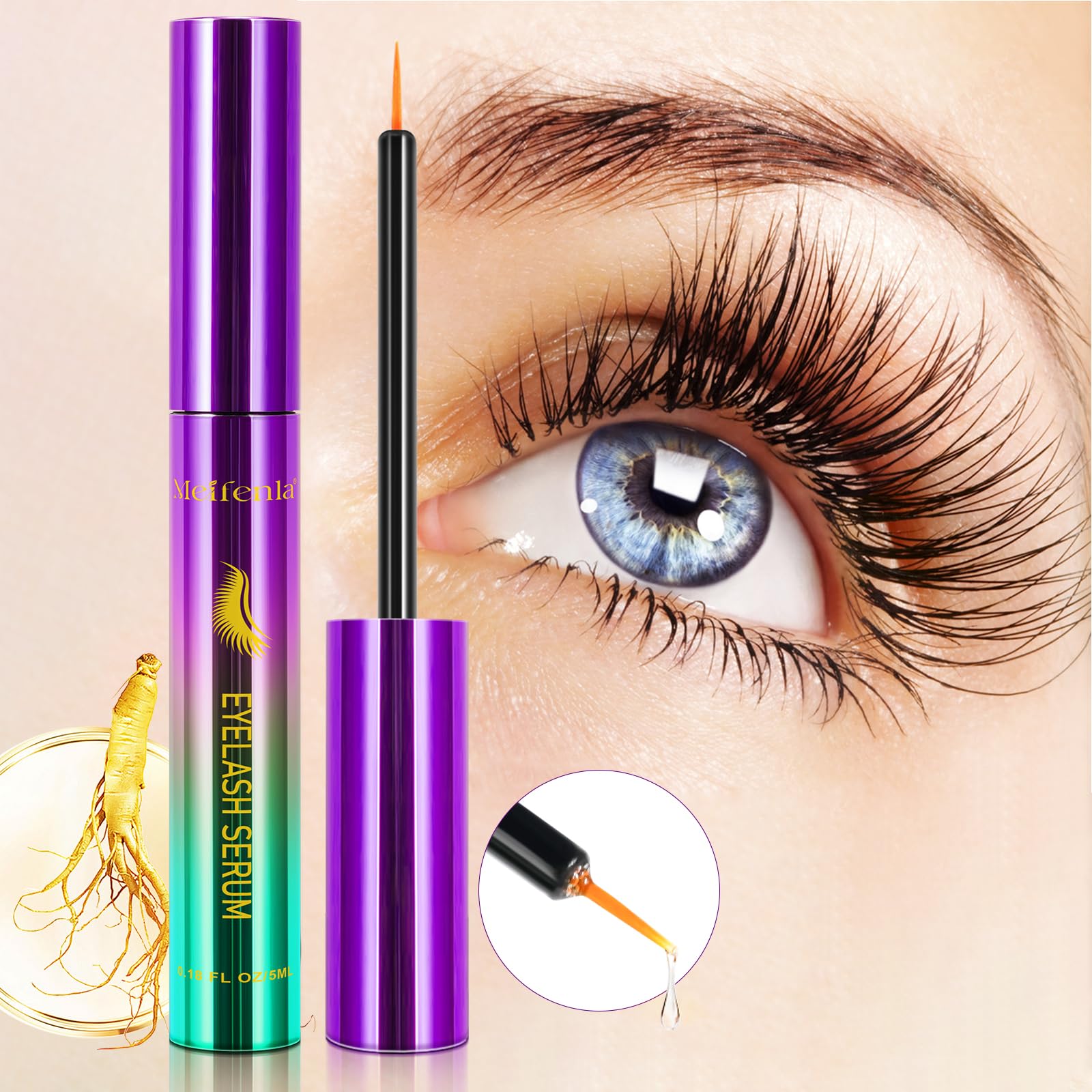 Best Eyelash Growth Serum for Longer, Thicker & Fuller Lashes - Natural Lash Enhancer for Sensitive Eyes - Non-Irritating Formula for Daily Use at Home or Salon