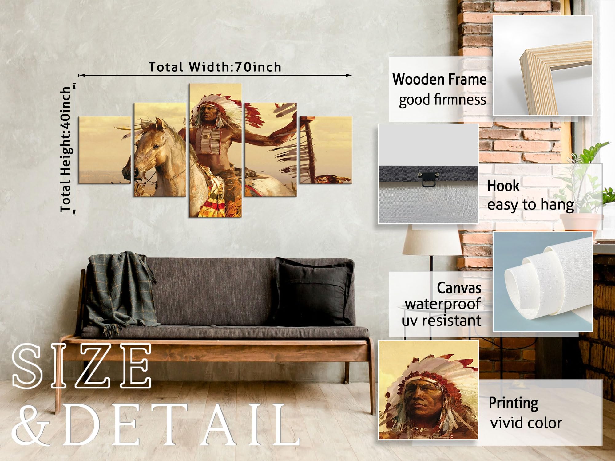 5-Piece Native American Wall Art Set - Indian Decor Chiefs Poster for Home & Office (70''W x 40''H) - Perfect for Living Room, Bedroom, or Cultural Space Decor