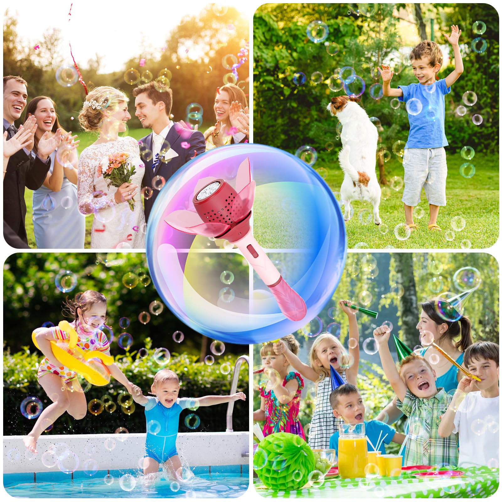 Rechargeable Electric Bubble Wand for Kids - Automatic Bubble Blower Machine with LED Lights, 120ml Bubble Solution (10,000+ Bubbles) | Perfect for Outdoor Parties, Weddings, Birthday Celebrations & Backyard Fun