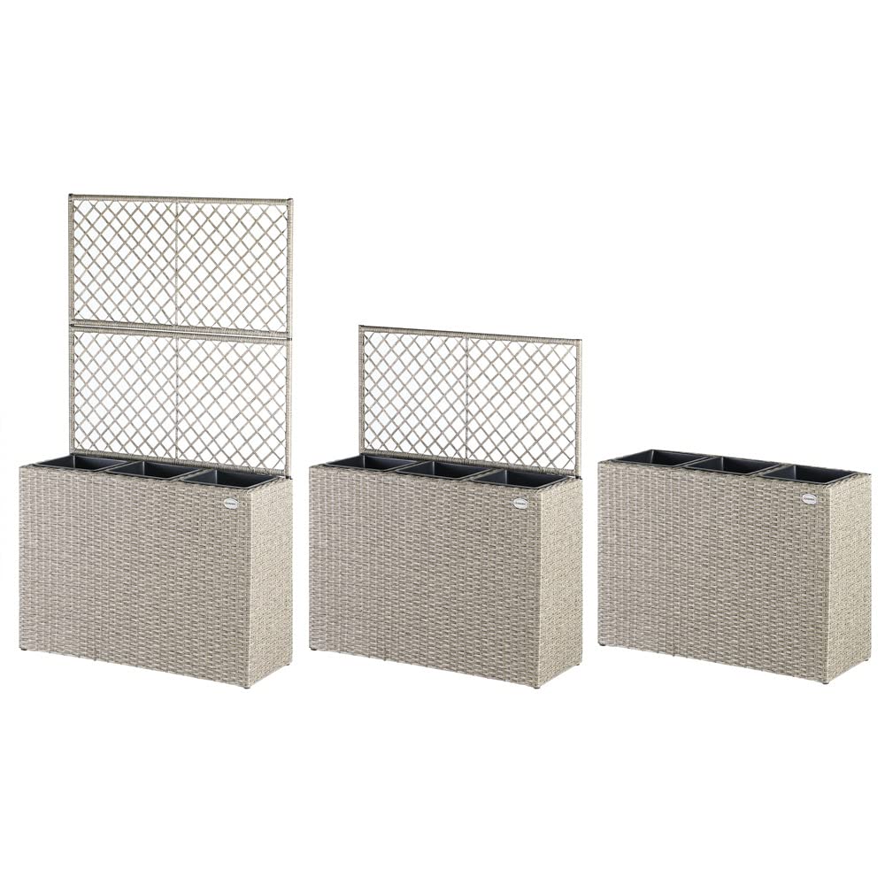 Casaria Cream Wicker Flower Pot Set of 3 with Trellis - 57.5